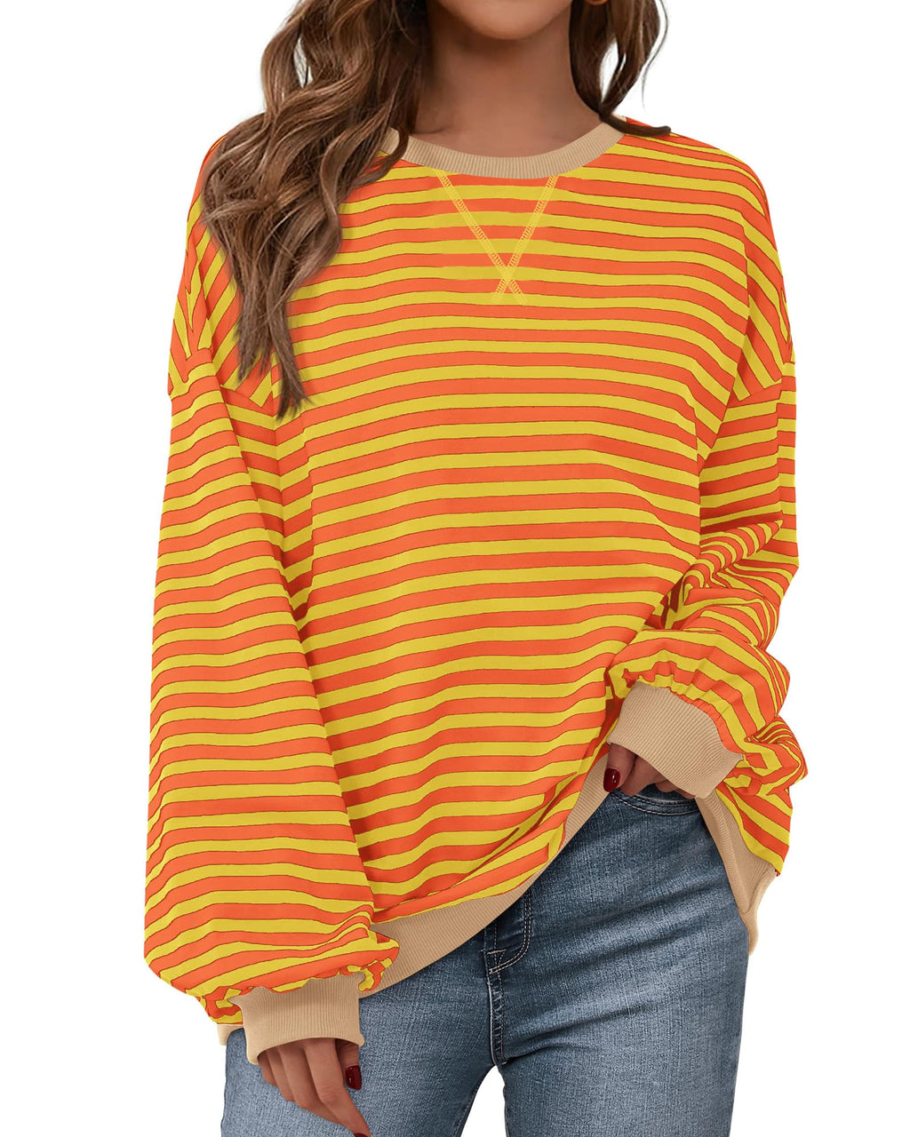 BTFBM Sweatshirt For Women Summer Crewneck Long Sleeve Oversized Striped Pullover Tops Y2K Clothes Workout Shirt