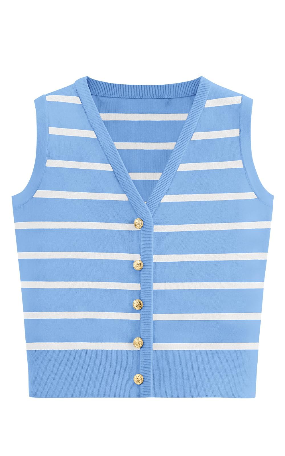 FreshPretty Women's Trendy Striped Sweater Vest V Neck Sleeveless Button Up Tank Tops Y2k Shirts Casual Business Summer Outfits