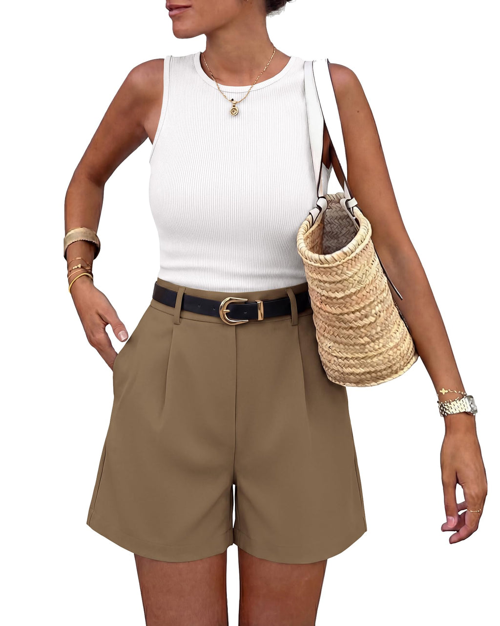 BTFBM 2 Piece Sets for Women Summer Sleeveless Matching Short Sets Tank Crew Neck Airport Travel Outfits Pockets