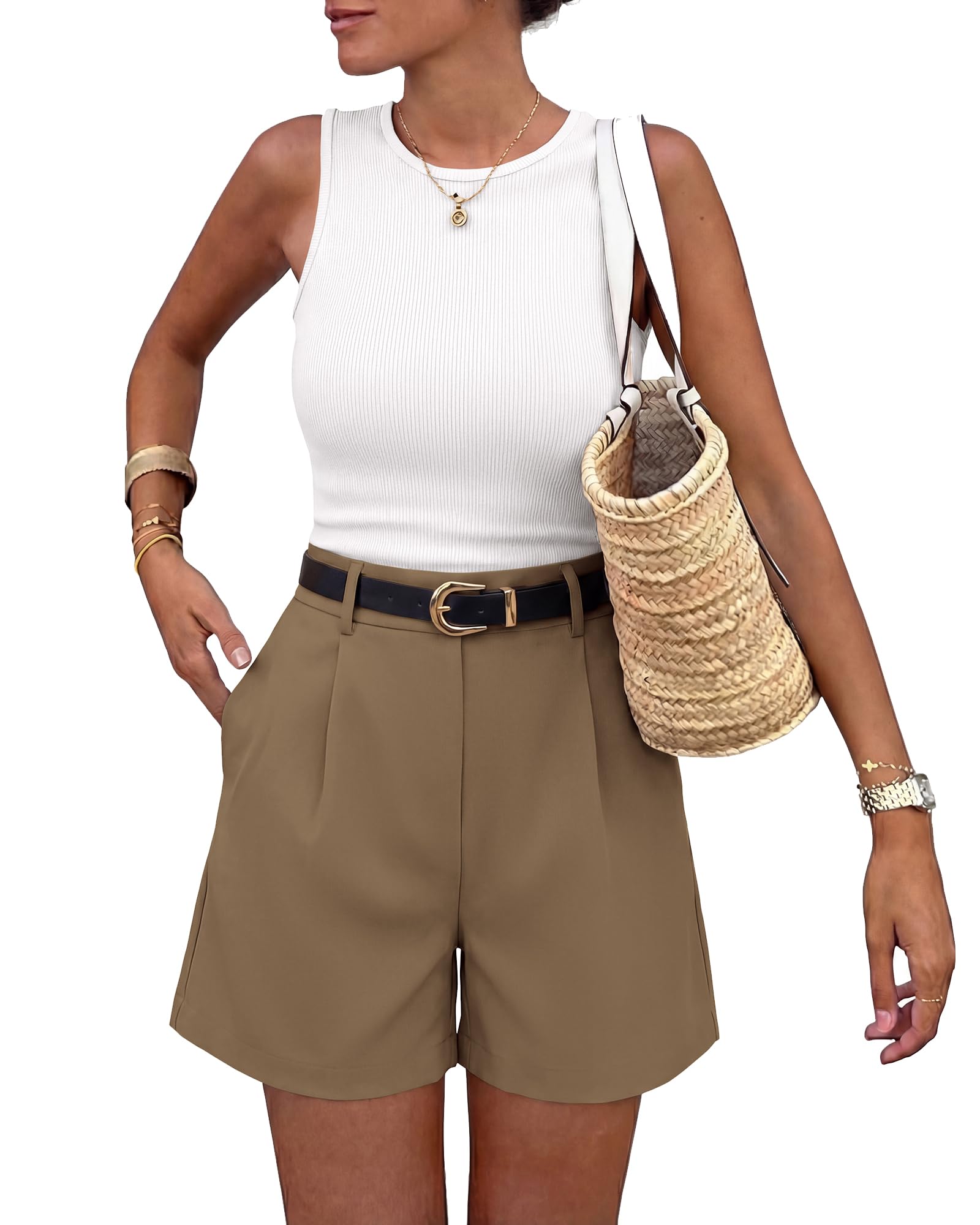BTFBM 2 Piece Sets for Women Summer Sleeveless Matching Short Sets Tank Crew Neck Airport Travel Outfits Pockets
