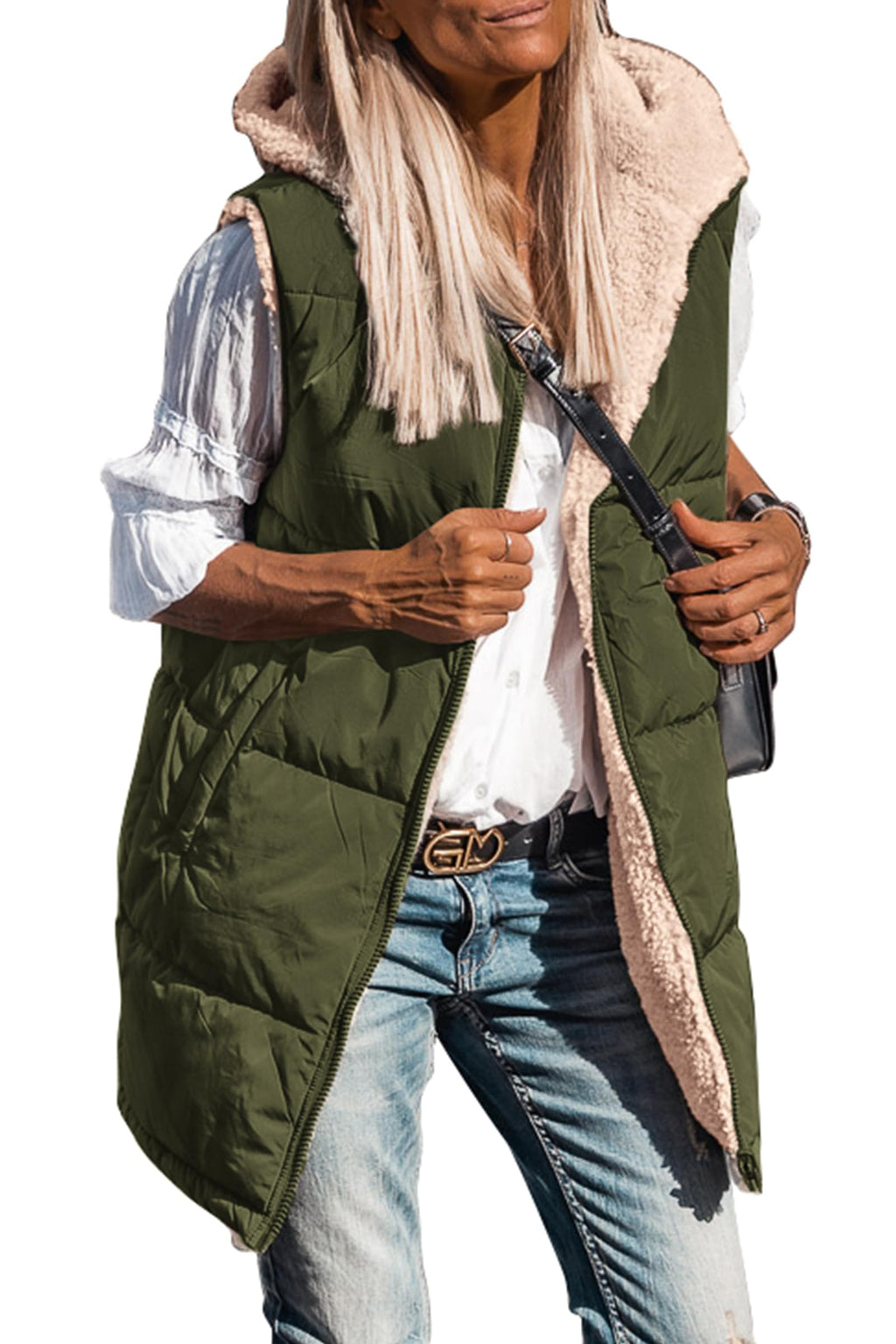 PRETTYGARDEN Womens Fall Reversible Long Vests Sleeveless Fleece Jacket Zip Up Hoodie Pockets Warm Coat Winter Clothing