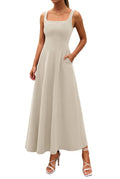 PRETTYGARDEN Womens Summer Dresses Sleeveless Elegant Square Neck Aline Swing Maxi Beach Wedding Guest Dress Pockets