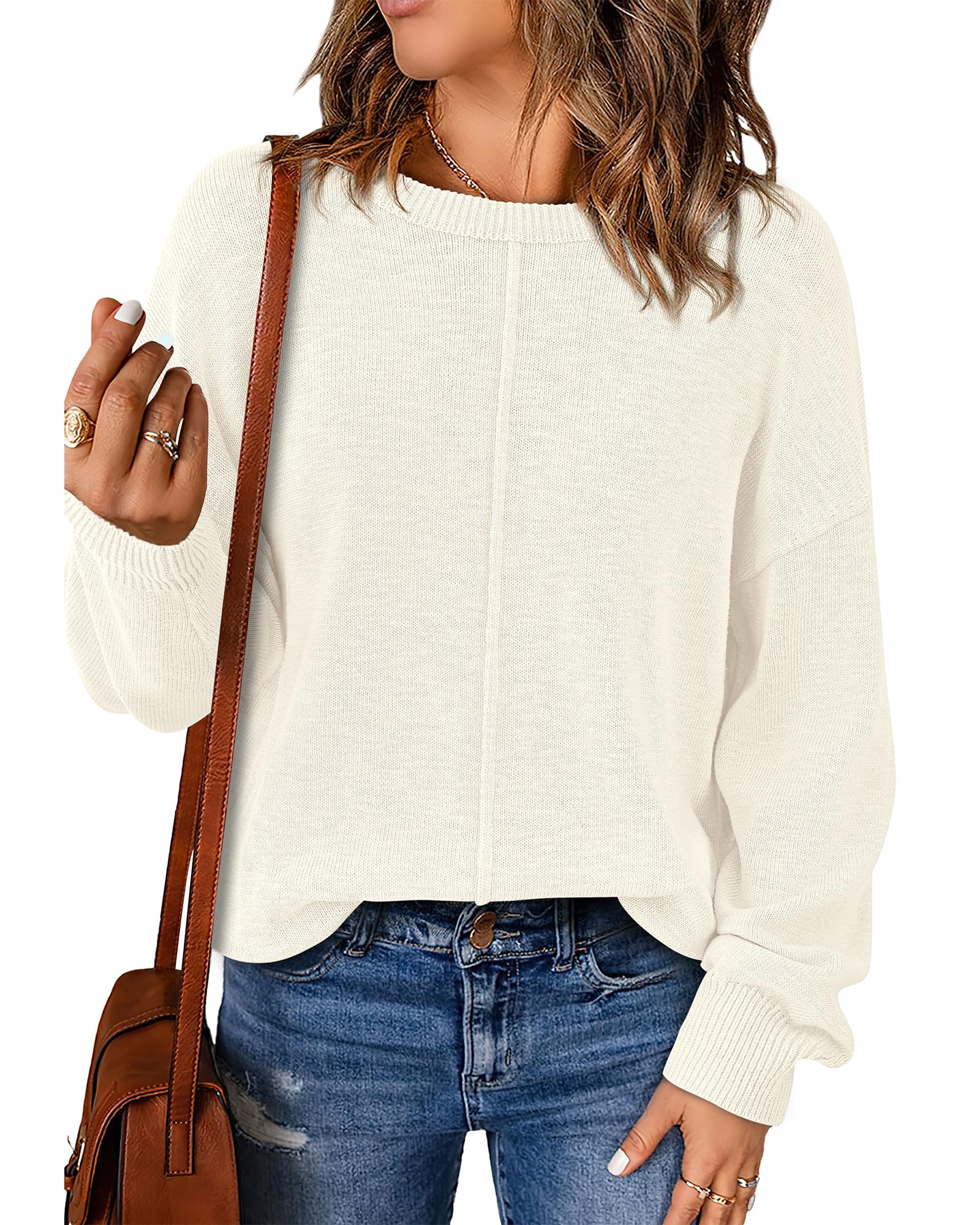 BTFBM Pullover Sweaters for Women Fall Crewneck Slouchy Long Sleeve Sweater Loose Casual Knit Tops Winter Clothes