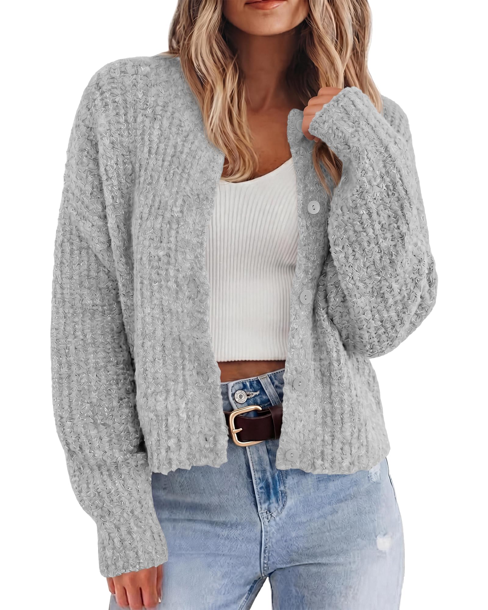 BTFBM Cardigan Sweaters for Women Fall Long Sleeve Button Down Soft Loose Chunky Knit Outwear Cropped Winter Coats