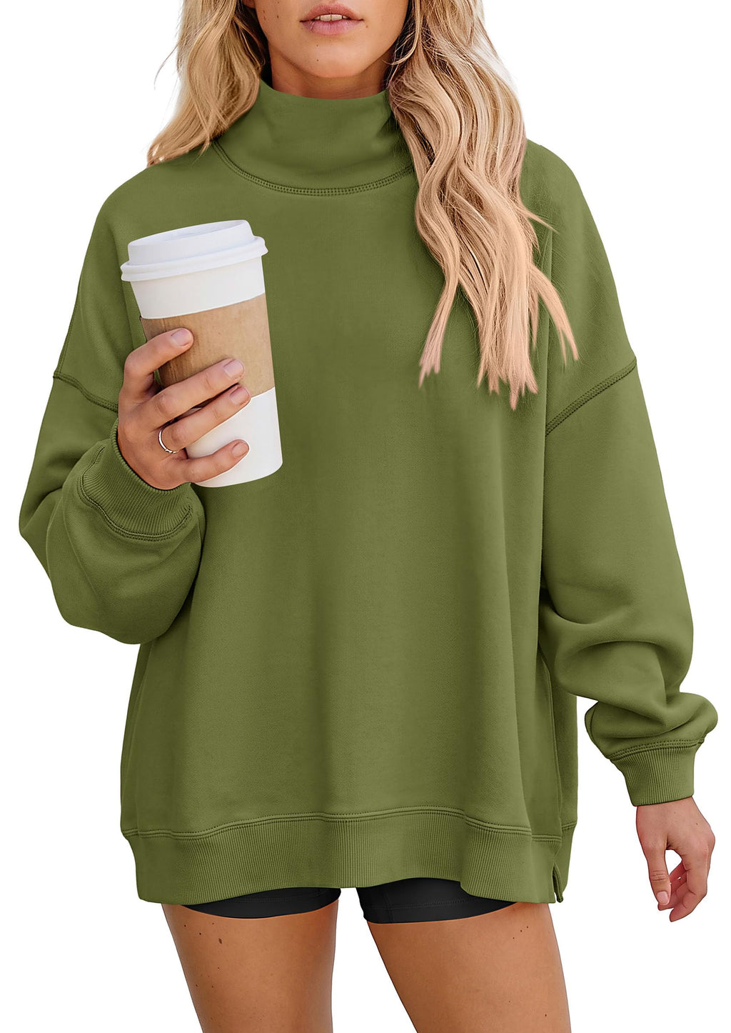 PRETTYGARDEN Womens Mock Neck Sweatshirt Oversized Pullover Loose Fit,Side Pockets,Long Sleeve Drop Shoulder Tops,Casual Lounge Work Travel Airport Outfits,Fall Fashion Winter Clothes