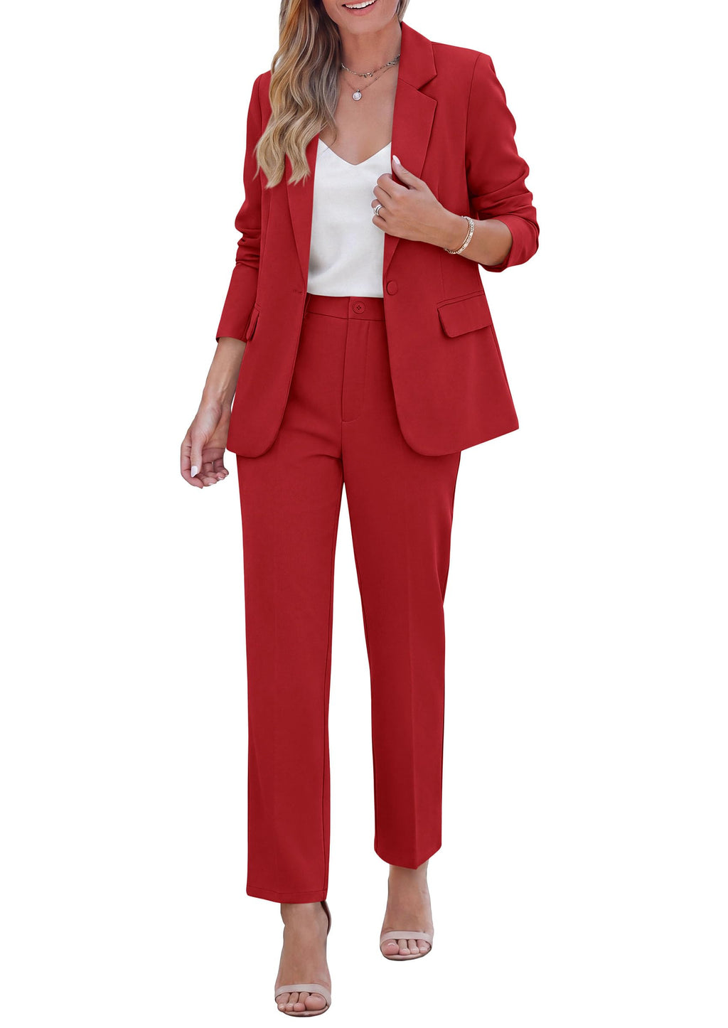 PRETTYGARDEN Two Piece Sets for Women Dressy Pant Suits Lapel Blazer,Straight Leg Dress Pants,Professional Interview Suit Set,Business Casual Outfits,Office Work Clothes,Fall Winter
