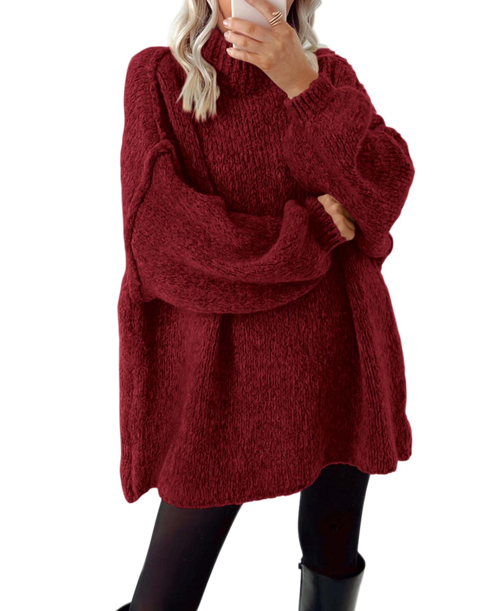 BTFBM Sweaters for Women Fall Long Sleeve Mock Neck Cable Knit Oversized Sweater Pullover Tops Thick Winter Clothes