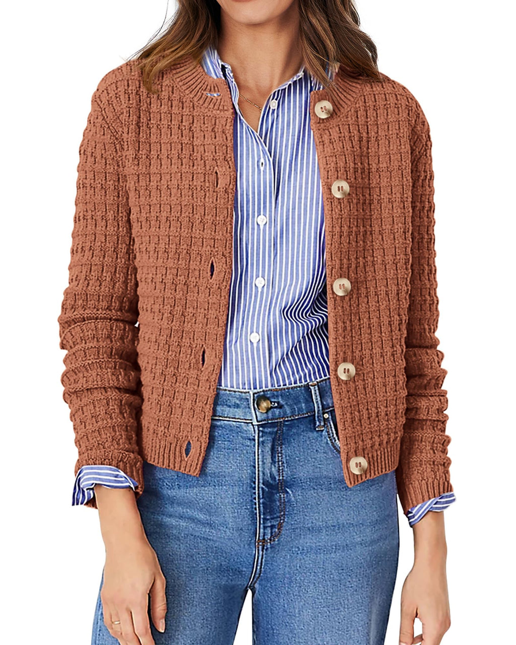 PRETTYGARDEN Women's Knit Cardigan Sweaters Casual Long Sleeve Open Front Button Down Trendy Jackets Outerwear
