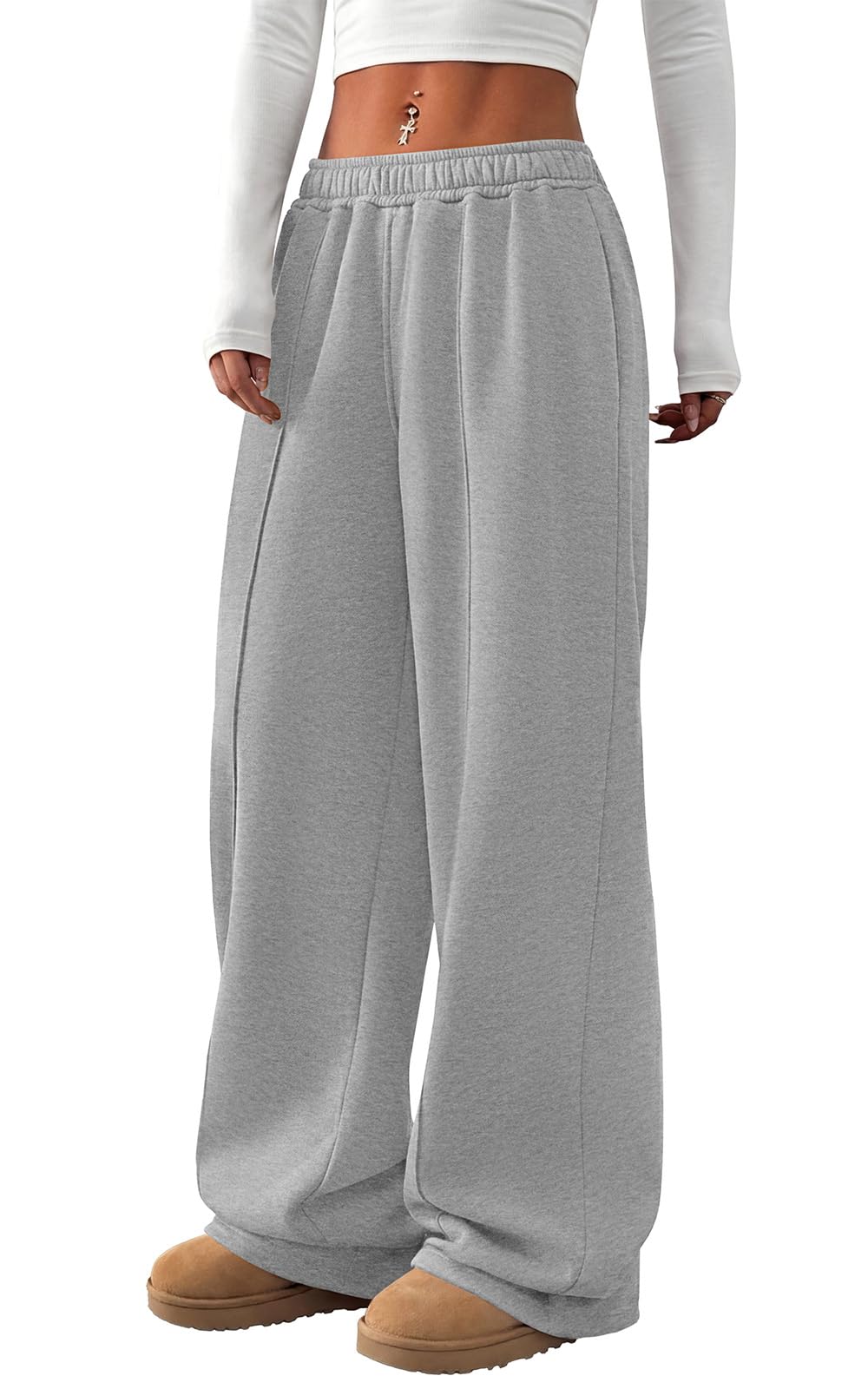 PRETTYGARDEN Fall Womens Sweatpants Baggy Wide Leg Pants with Pockets | Elastic Waist Loose Lounge Pants for Women, Tailored Soft Cotton Sweatpants Women, Fashion Y2k Outfits, Jogger Sweatpant