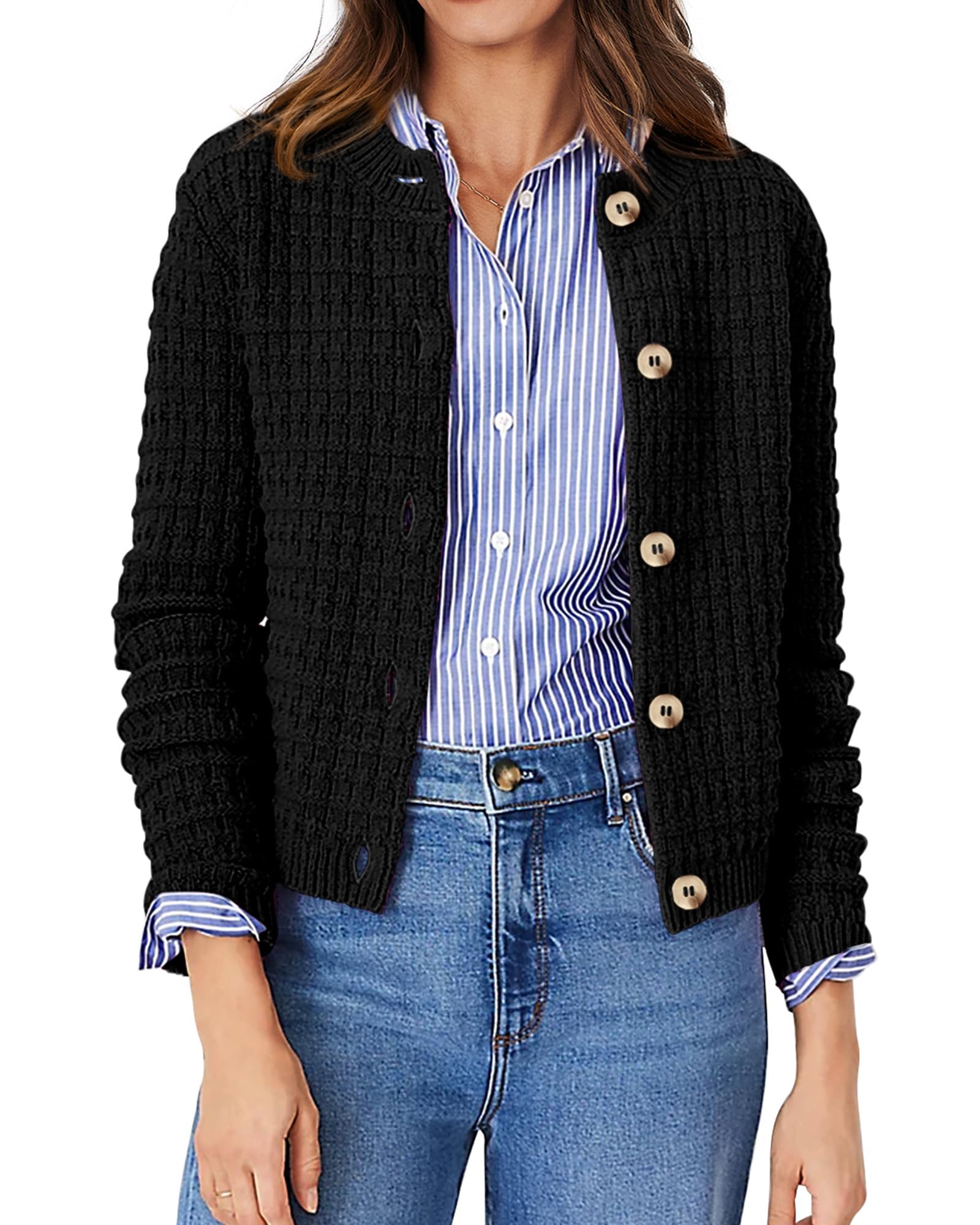 PRETTYGARDEN Women's Knit Cardigan Sweaters Casual Long Sleeve Open Front Button Down Trendy Jackets Outerwear