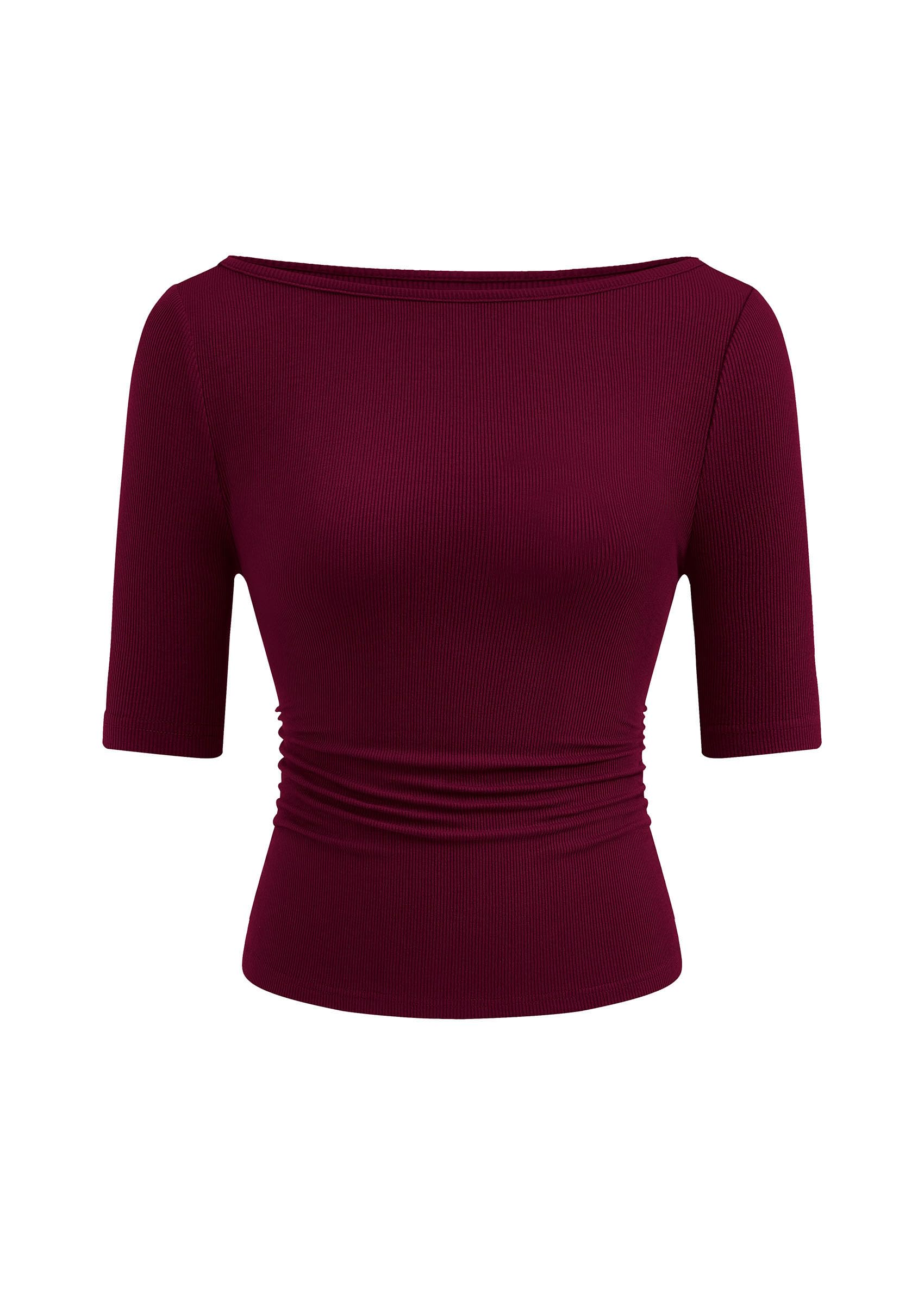 PRETTYGARDEN Womens Summer Short Sleeve Tops Boat Neck Ribbed Knit Slim Fit T Shirt Casual Basic Top Spring Clothes