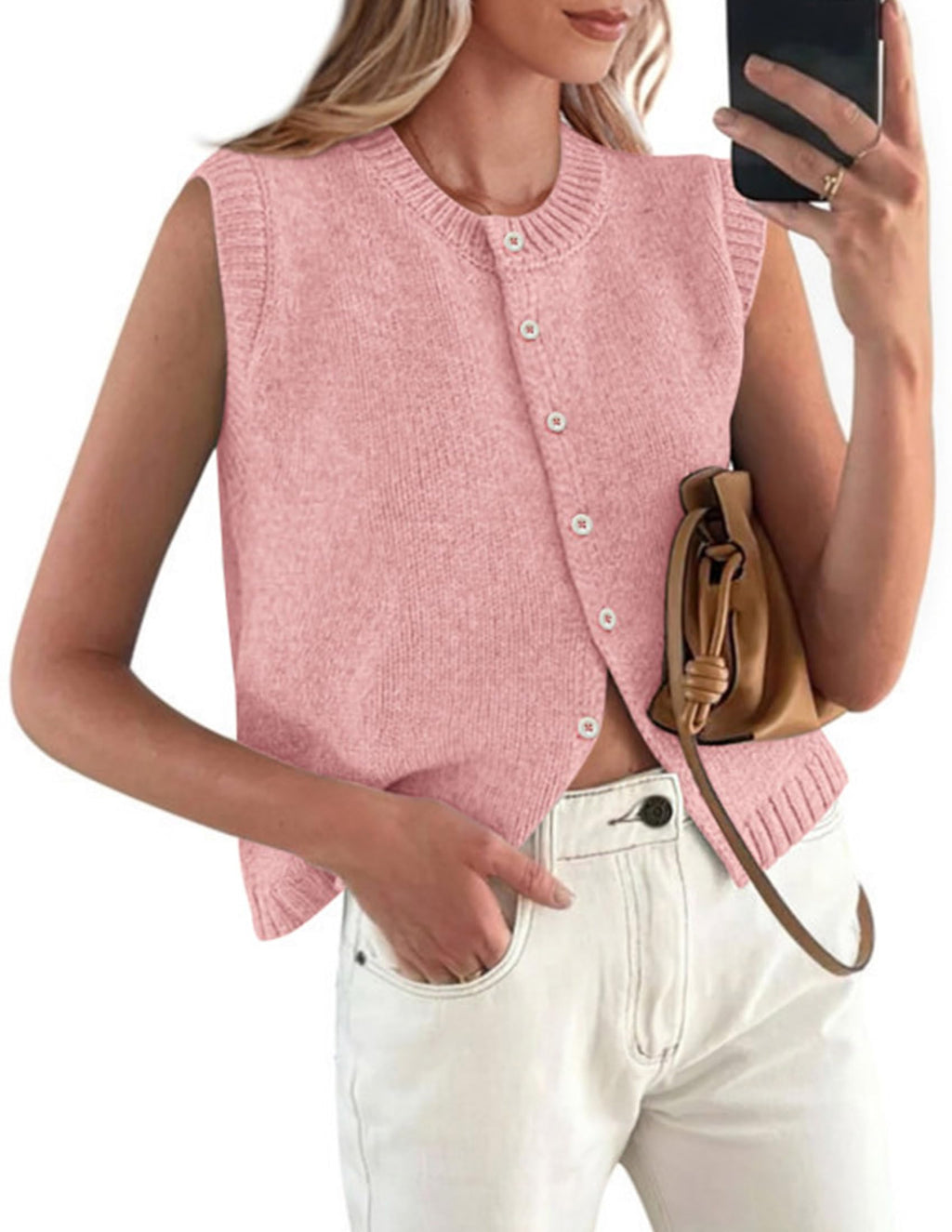 PRETTYGARDEN Sweater Vest Tops for Women Lightweight Summer Cardigan Sleeveless Button Up Knit Casual Spring Clothes