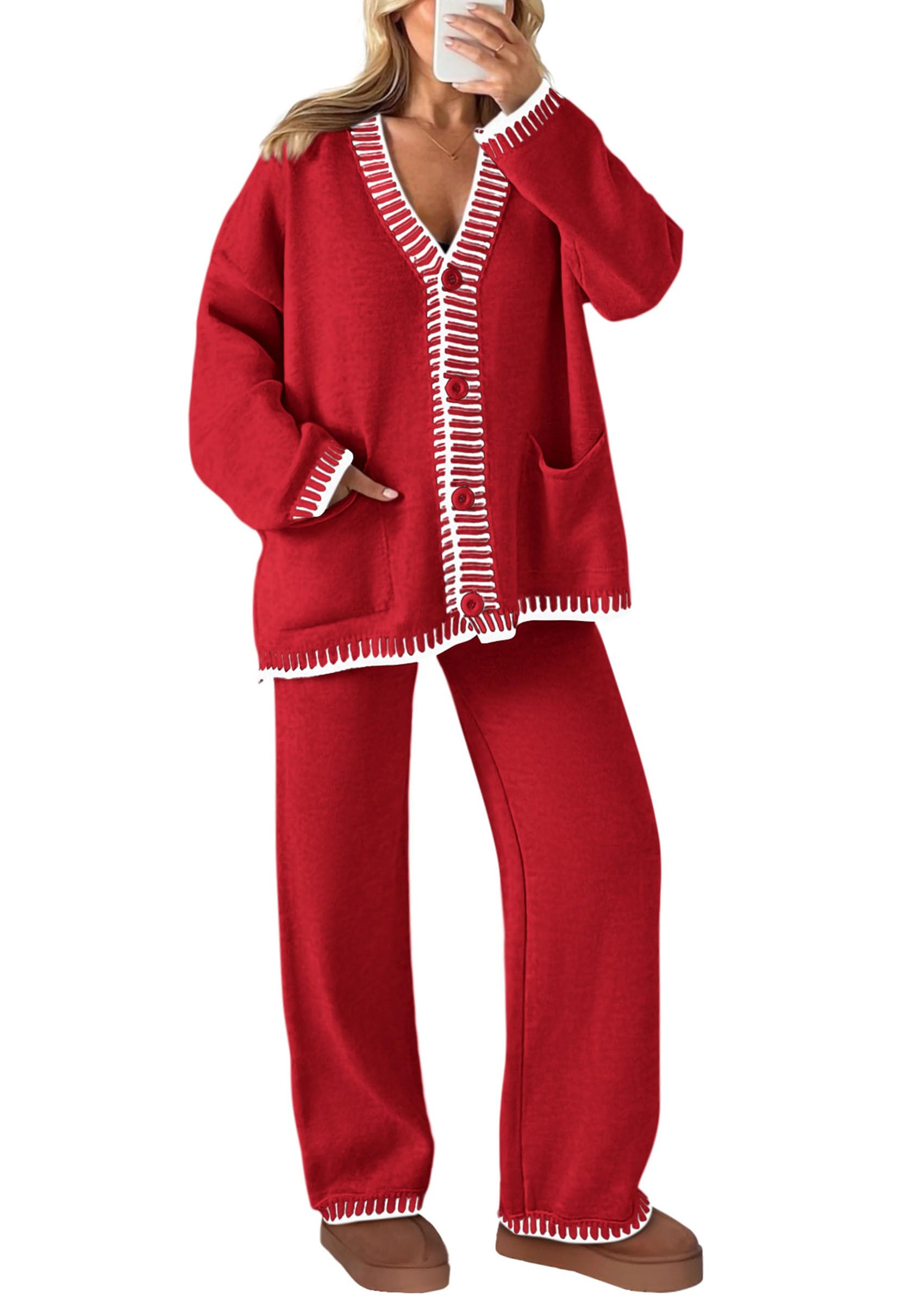 PRETTYGARDEN Lounge Sets for Women Fall Loungewear 2 Piece Outfits Cardigan Sweaters Track Suit Matching Winter Clothing