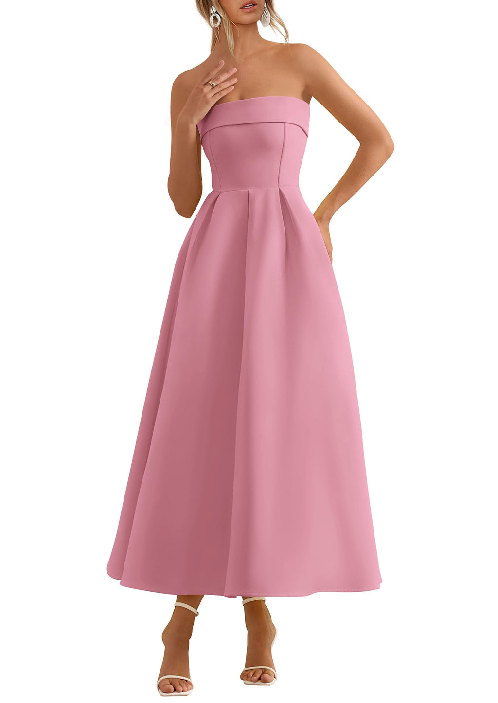 PRETTYGARDEN Cocktail Dresses for Women Summer Formal Elegant Tube Top Strapless Spring Wedding Guest Party Midi Dress