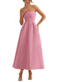 PRETTYGARDEN Cocktail Dresses for Women Summer Formal Elegant Tube Top Strapless Spring Wedding Guest Party Midi Dress