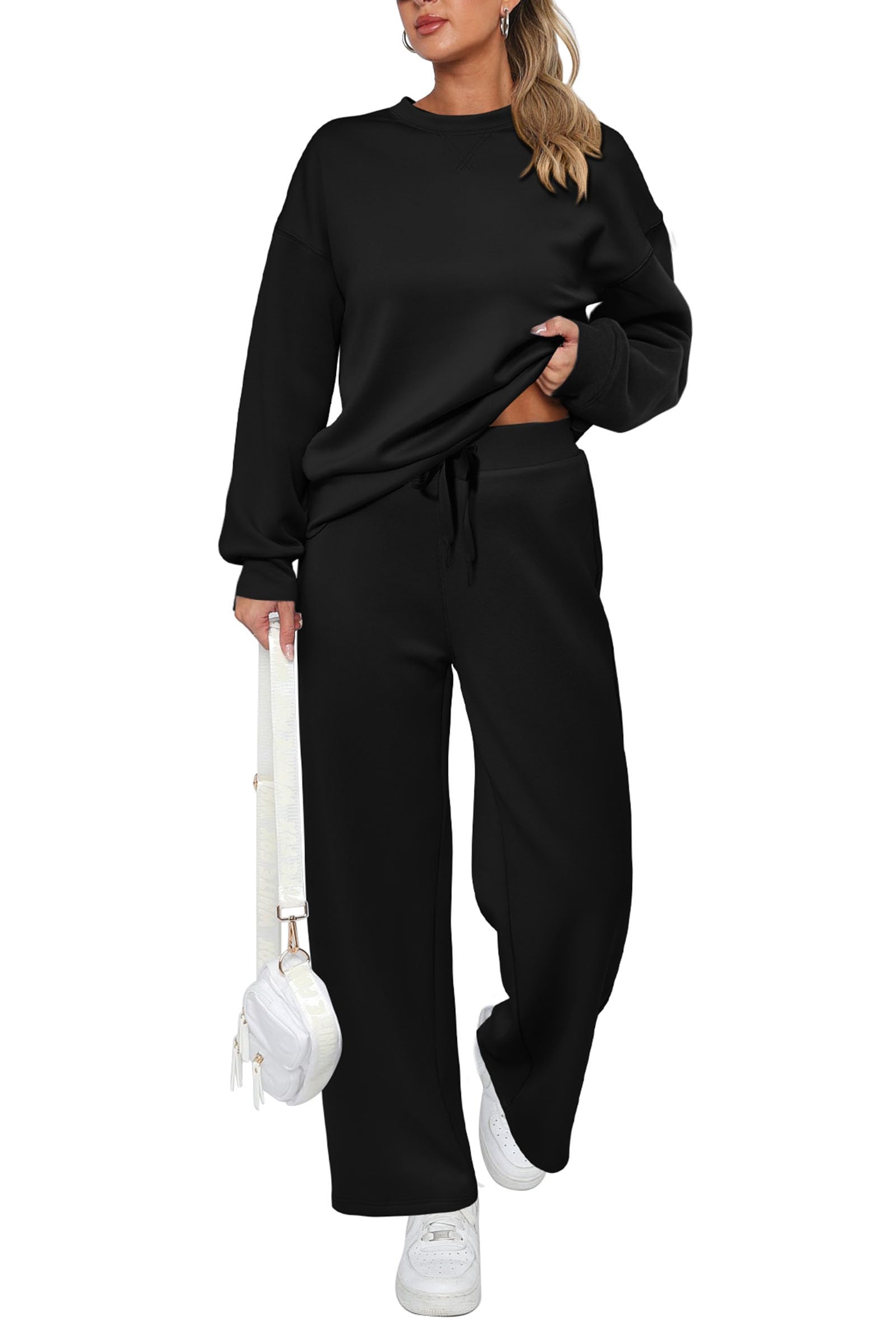 PRETTYGARDEN Womens 2 Piece Outfits Fall Long Sleeve Sweatshirt Wide Leg Pants Lounge Sets Winter Sweatsuits Tracksuit