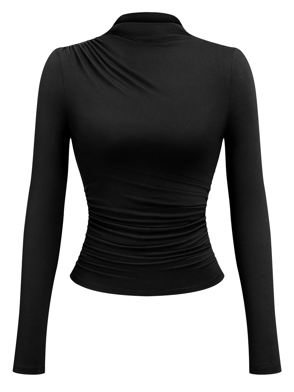 FreshPretty Going Out Tops for Women Long Sleeve Mock Neck Ruched Work Tops,Office Business Casual Tops,Modest Asymmetrical High Neck Fitted Elegant Dressy Shirt,Cinched Waist,Fall Clothes,Undershirt