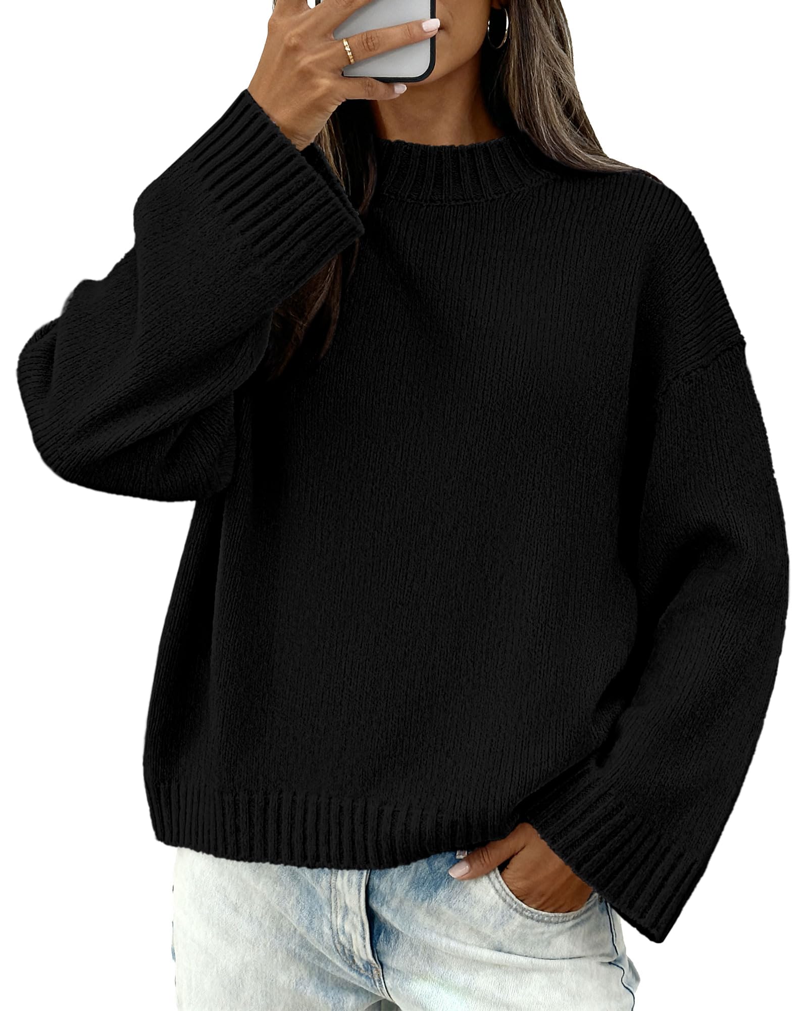 BTFBM Sweaters for Women Casual Crewneck Long Sleeve Loose Ribbed Knit Pullover Sweater Winter Clothes Fall Outfits