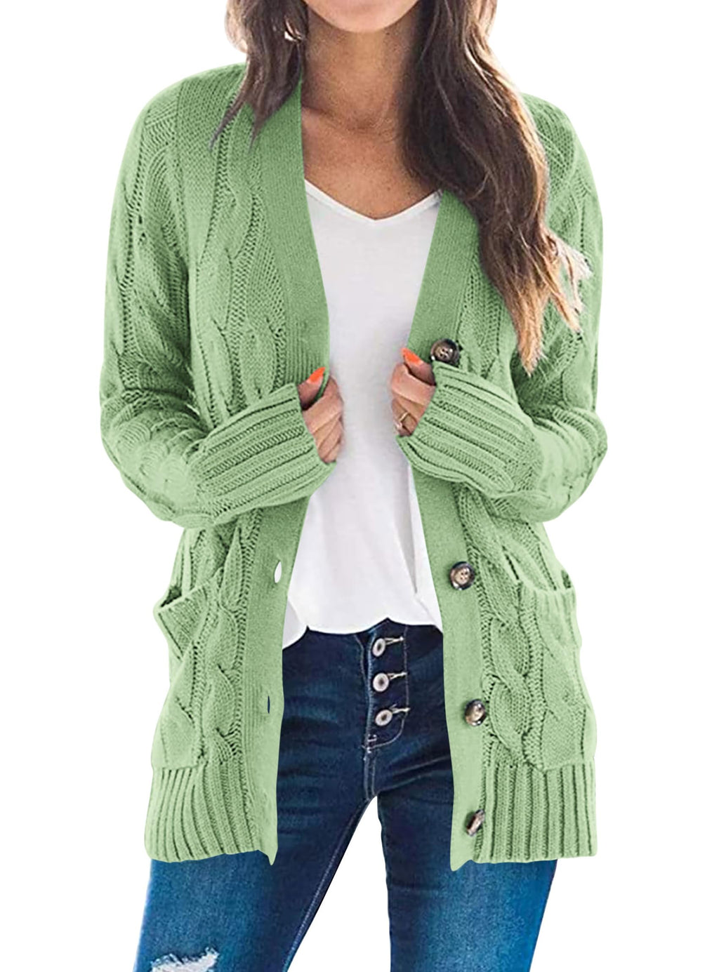 PRETTYGARDEN Women's Open Front Cardigan Sweaters Fall Fashion Button Down Cable Knit Chunky Winter Clothing Outerwear Coats