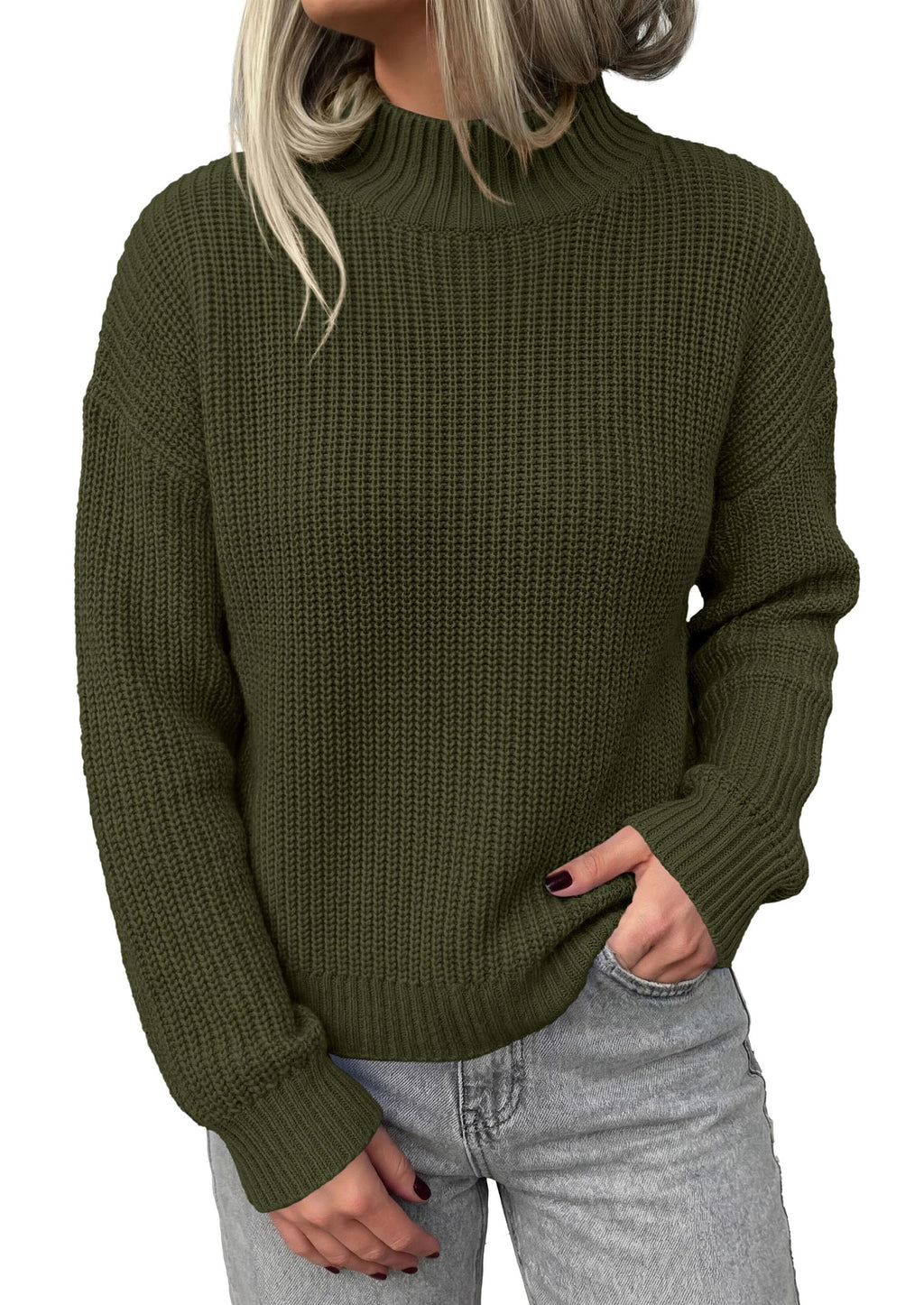 PRETTYGARDEN Women's Chunky Knit Fall Mock Turtleneck Pullover Sweaters,Long Sleeve Shirts, Casual Work Office Clothes, Going Out Tops, Trendy Winter Holiday Sweater, Loose Fit, Soft Cozy Layering