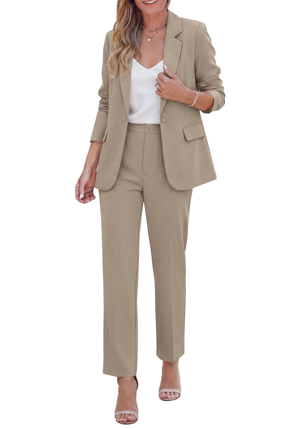 PRETTYGARDEN Two Piece Sets for Women Dressy Pant Suits Lapel Blazer,Straight Leg Dress Pants,Professional Interview Suit Set,Business Casual Outfits,Office Work Clothes,Fall Winter