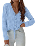 PRETTYGARDEN Crochet Cardigan Sweaters for Women Trendy Spring Summer Long Sleeve Tie Front Tops Boho Beach Vacation Clothes