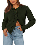BTFBM Bow Cropped Cardigan Sweaters for Women Fall Winter Open Front Sweater Long Sleeve Button Fashion Spring Clothes