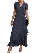 PRETTYGARDEN Women's Summer Maxi Dress Casual Wrap Floral Boho Short Sleeve V Neck Split Ruffle Beach Long Dresses