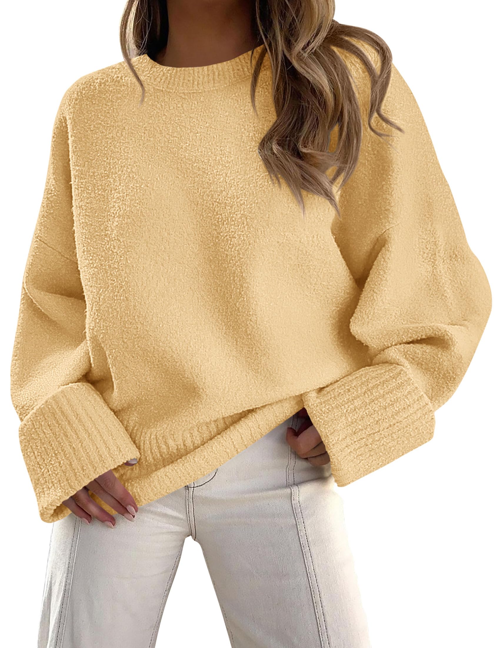 PRETTYGARDEN Women's Fall Oversized Sweaters Casual Crewneck Pullover Long Sleeve Fuzzy Chunky Knit Tops Blouse