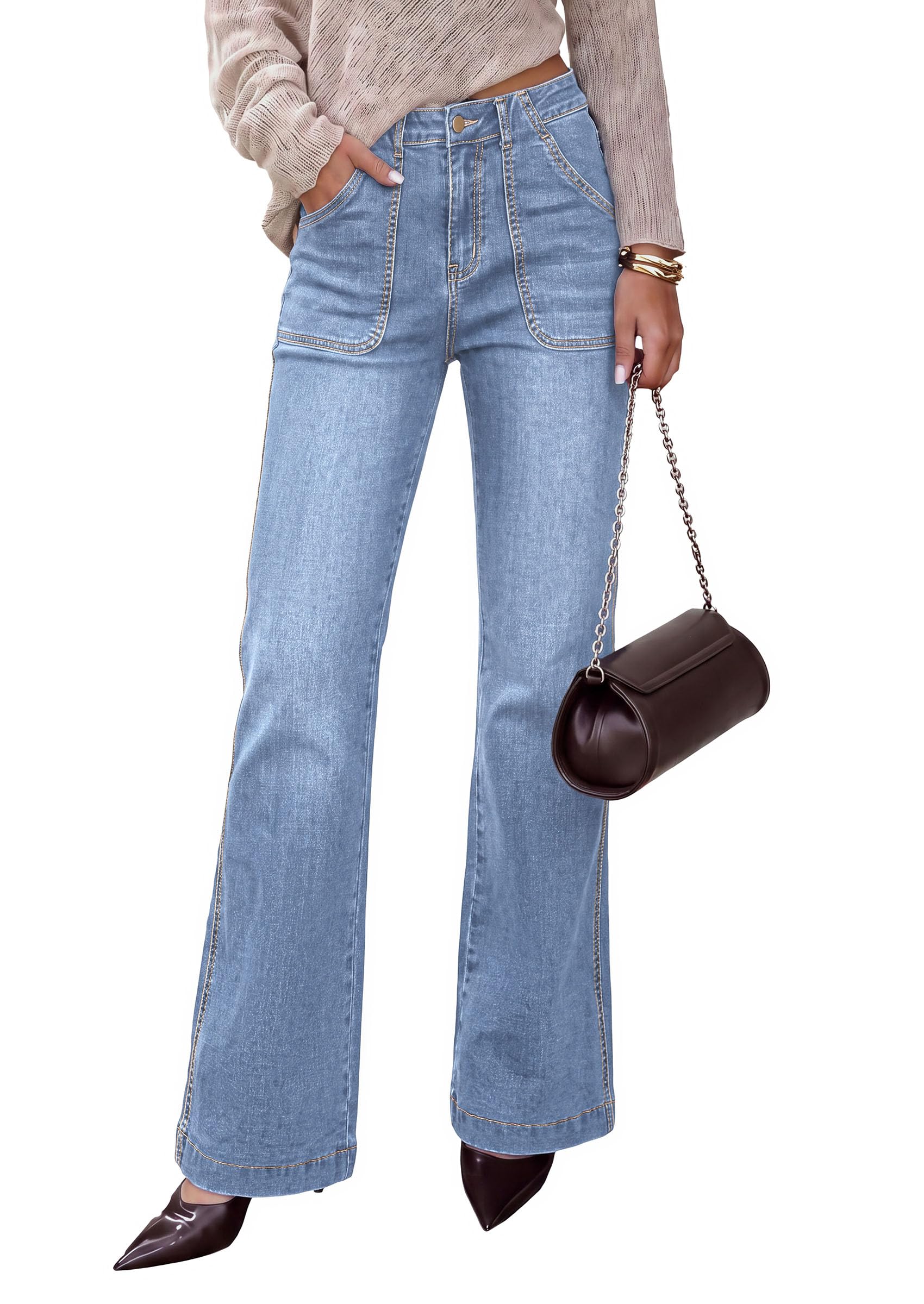 PRETTYGARDEN Womens High Waisted Wide Leg Jeans Demin Pants