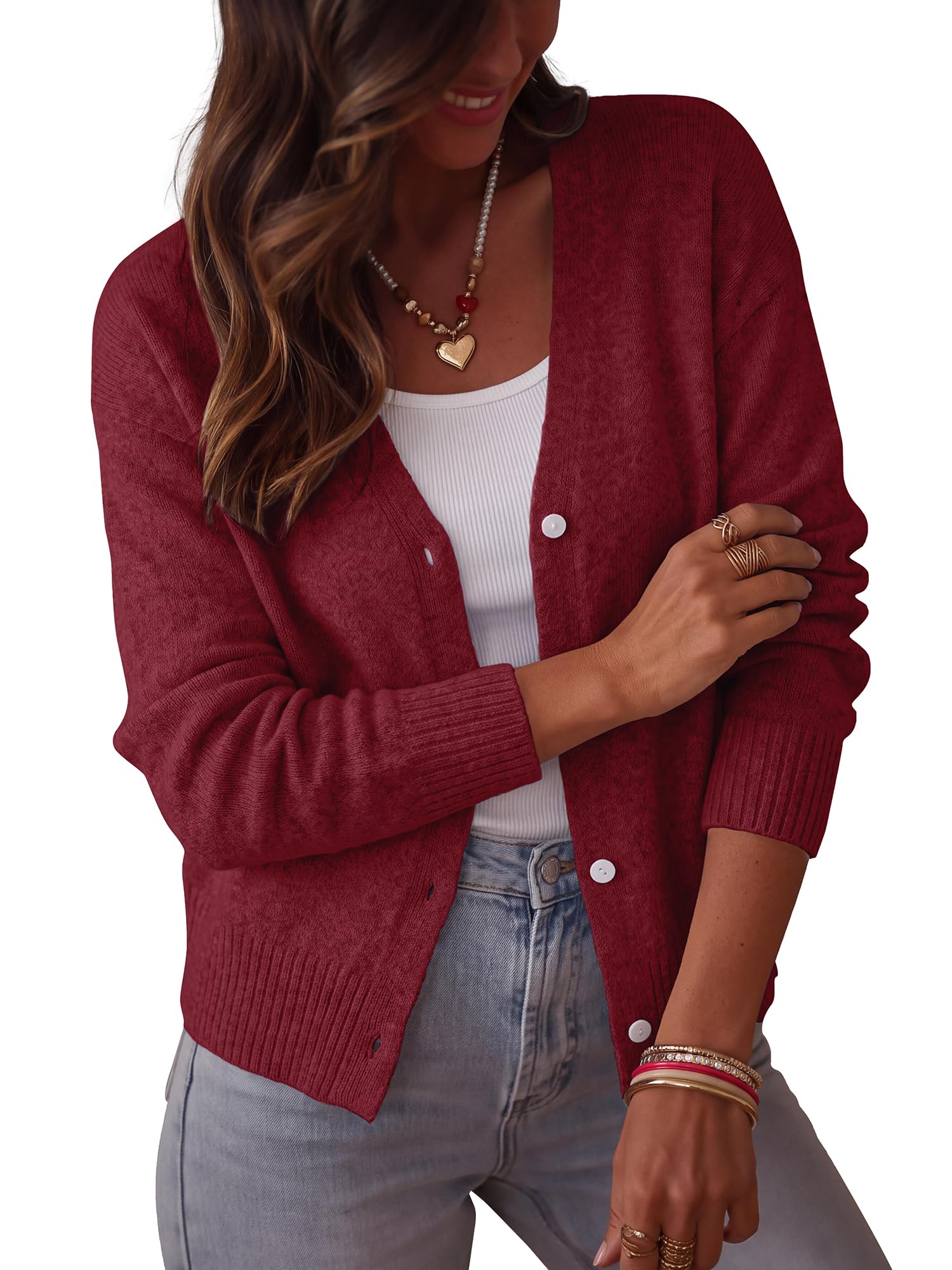 BTFBM V Neck Cardigan Sweaters for Women 2026 | Long Sleeve Knit Sweater, Button Down Shrug Tops, Open Front, Lightweight Cardigans, Business Casual Outfits,Fall Winter Clothing