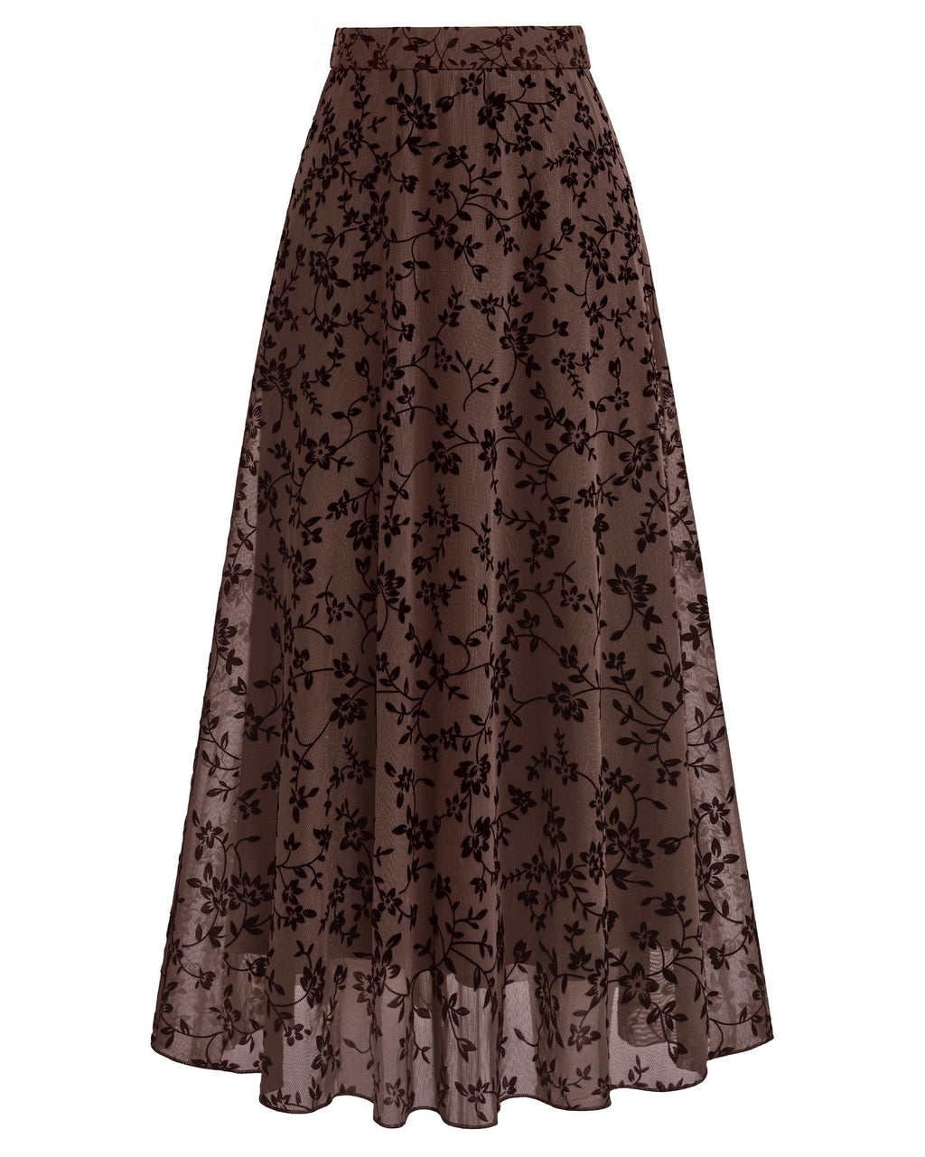 BTFBM Womens Floral Mesh Maxi Skirts Long Tulle Skirt Flowy A Line High Waist Skirts,Velvet-Like Flowers,Flocked Mesh,Double-Layered Skirt,Going Out Outfits,Early Fall Fashion