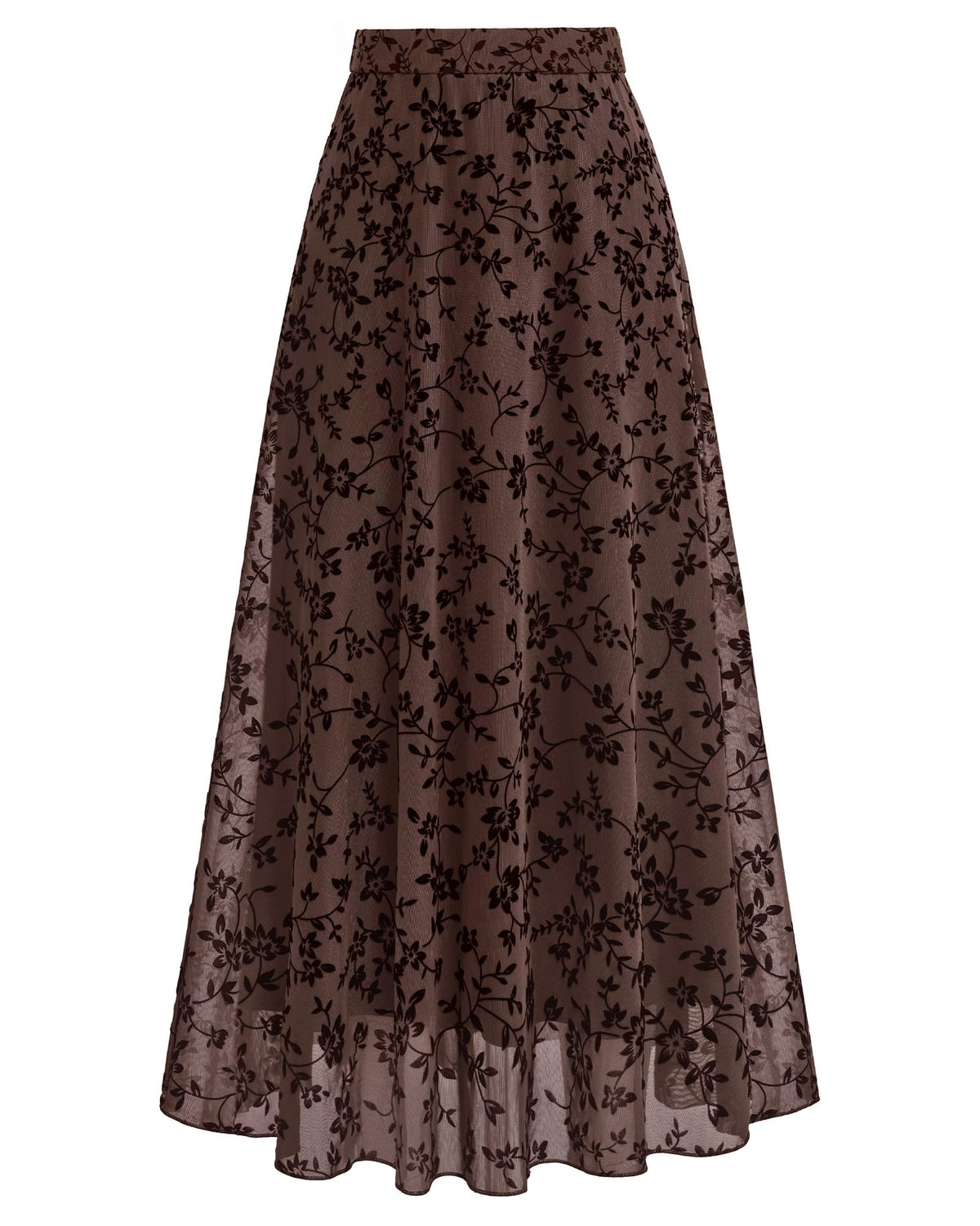 BTFBM Womens Floral Mesh Maxi Skirts Long Tulle Skirt Flowy A Line High Waist Skirts,Velvet-Like Flowers,Flocked Mesh,Double-Layered Skirt,Going Out Outfits,Early Fall Fashion