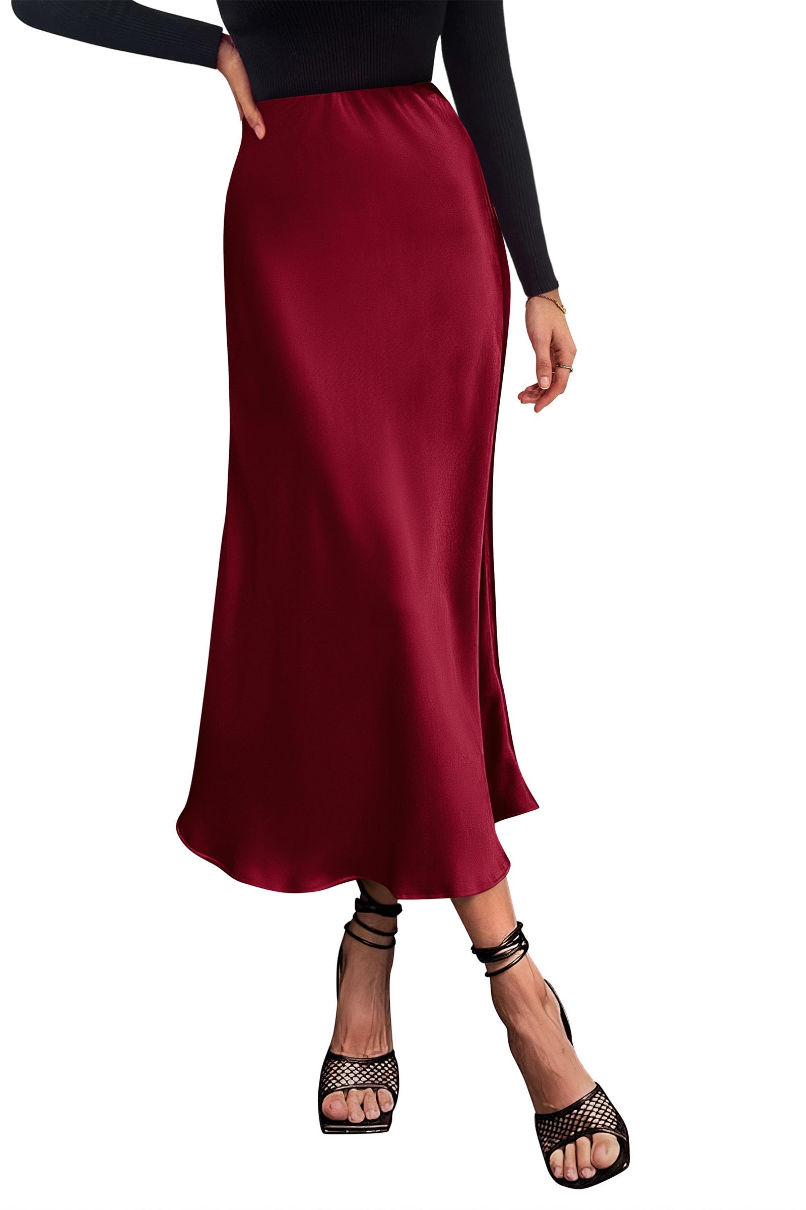 PRETTYGARDEN Women's Satin Skirts Dressy Casual Fall High Waisted Cocktail Wedding Flowy Elegant A Line Midi Skirt