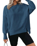 BTFBM Women's Casual Crewneck Sweatshirts Spring Long Sleeve Side Slit Workout Fleece Pullover Top Fashion Clothing