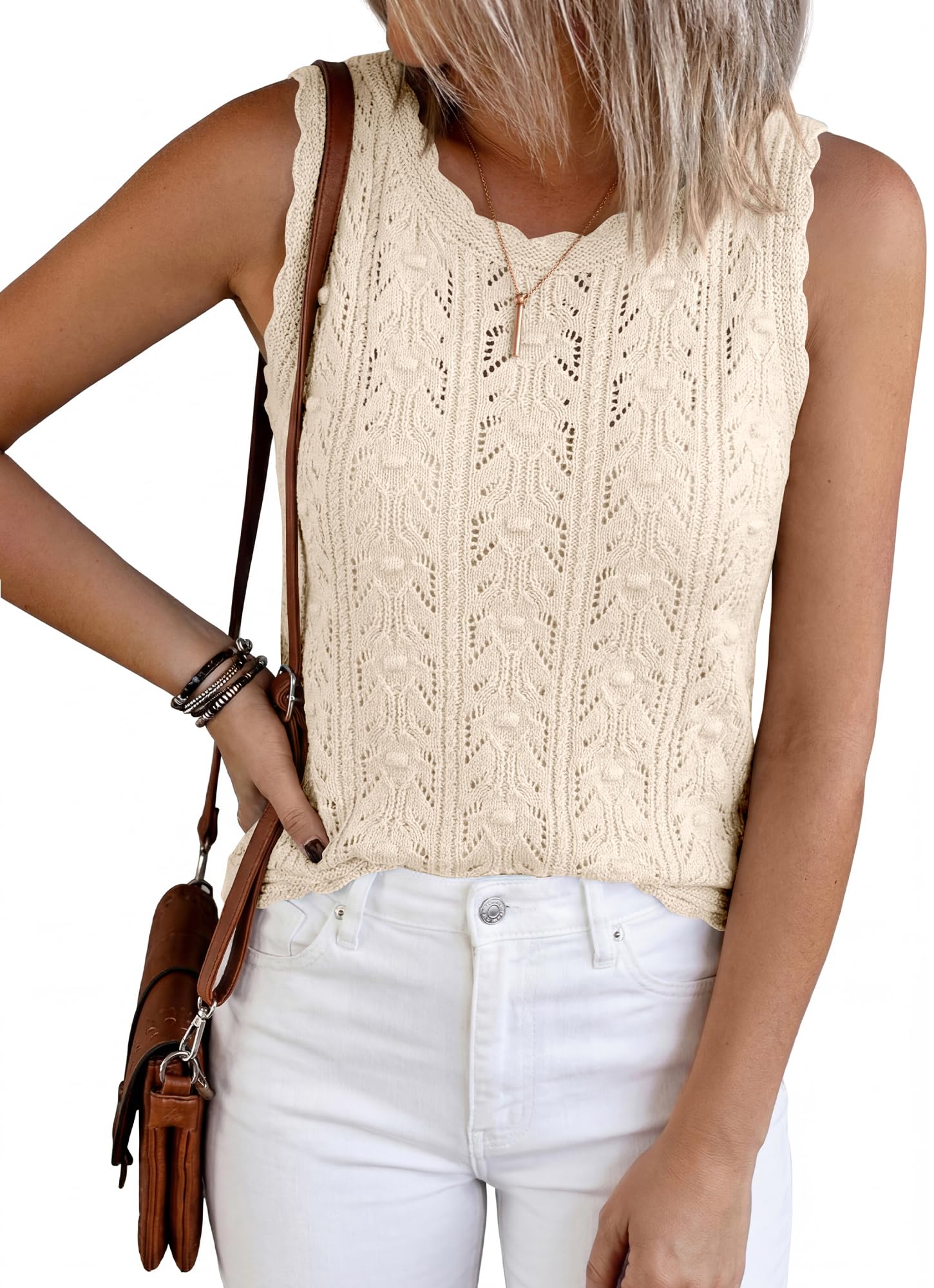 BTFBM Crochet Tops for Women Sleeveless Knit Sweater Vest Tank Top Summer Spring Cover Ups Beach Vacation Clothes