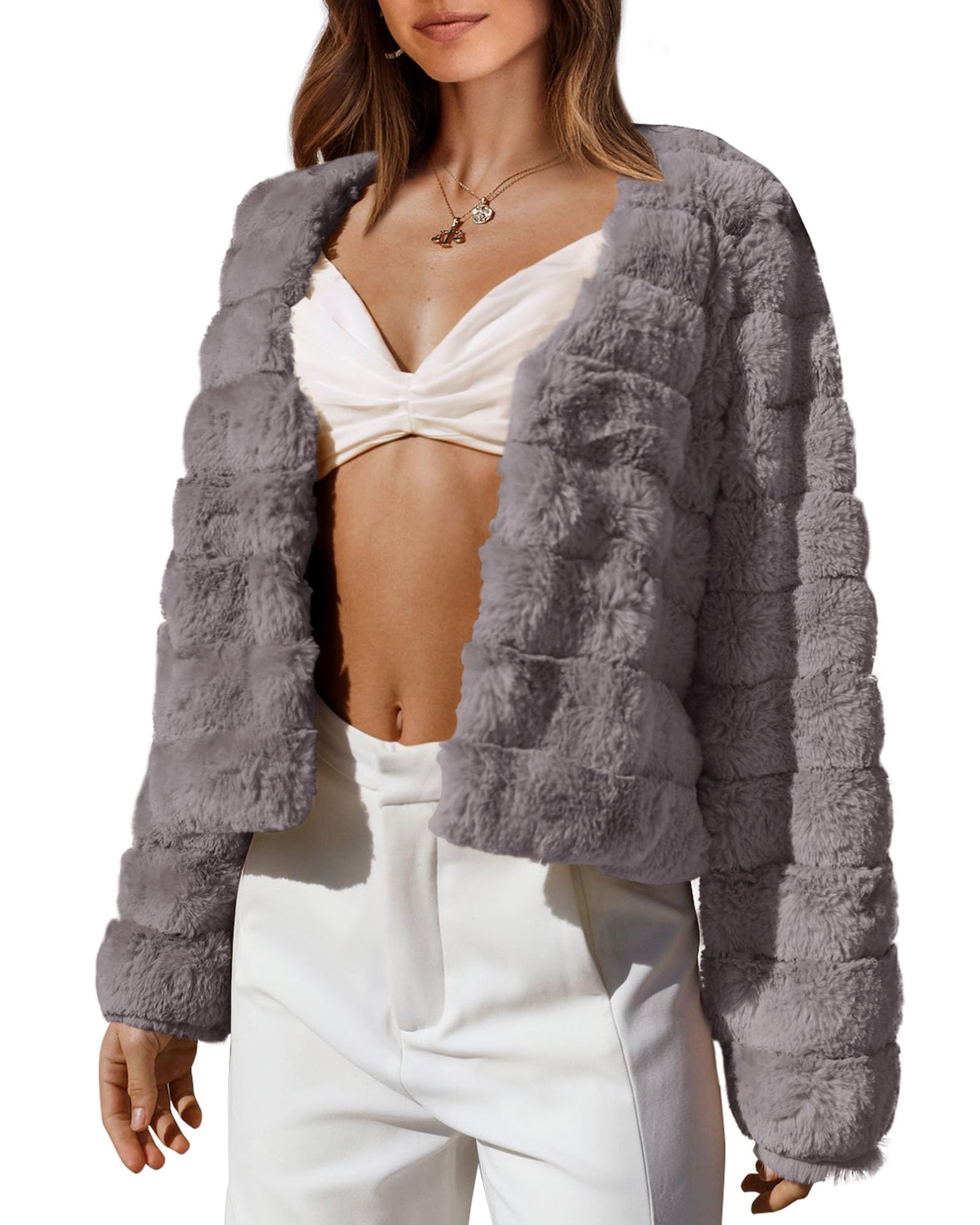 FreshPretty Winter Coats For Women Faux Fur Jacket Soft Long Sleeve Fluffy Open Front Outerwear Fall Outfits