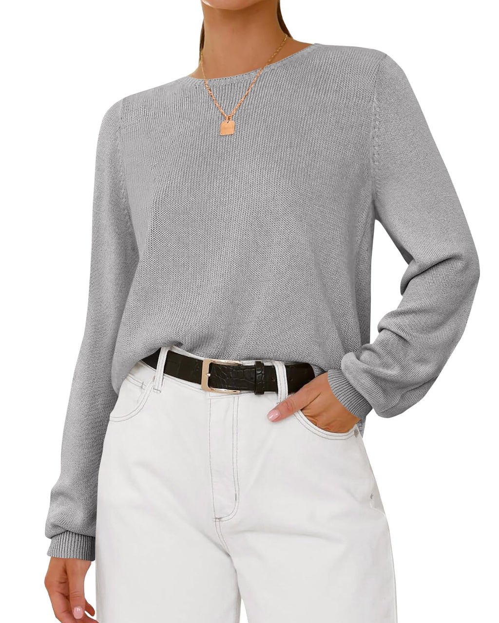 BTFBM Womens Long Sleeve Crew Neck Sweaters Spring Casual Classic Soft Loose Fit Basic Pullover Jumper Knit Top