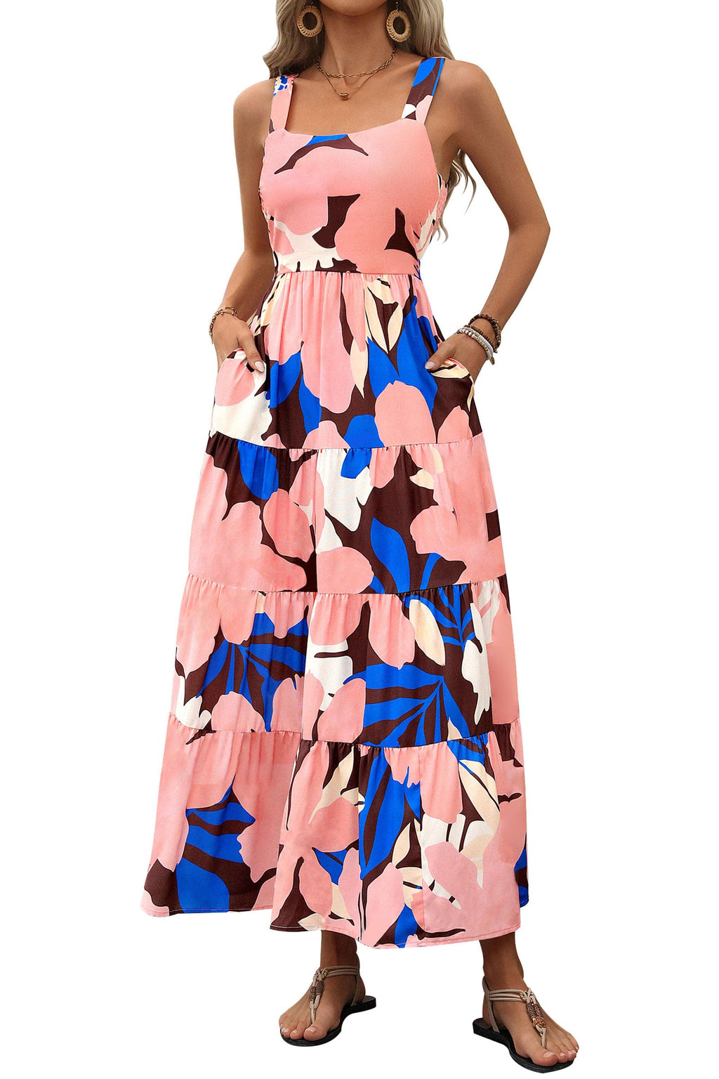 PRETTYGARDEN Women's Summer Floral Maxi Dress Sleeveless Smocked Ruffle Long Flowy Beach Vacation Boho Sundresses