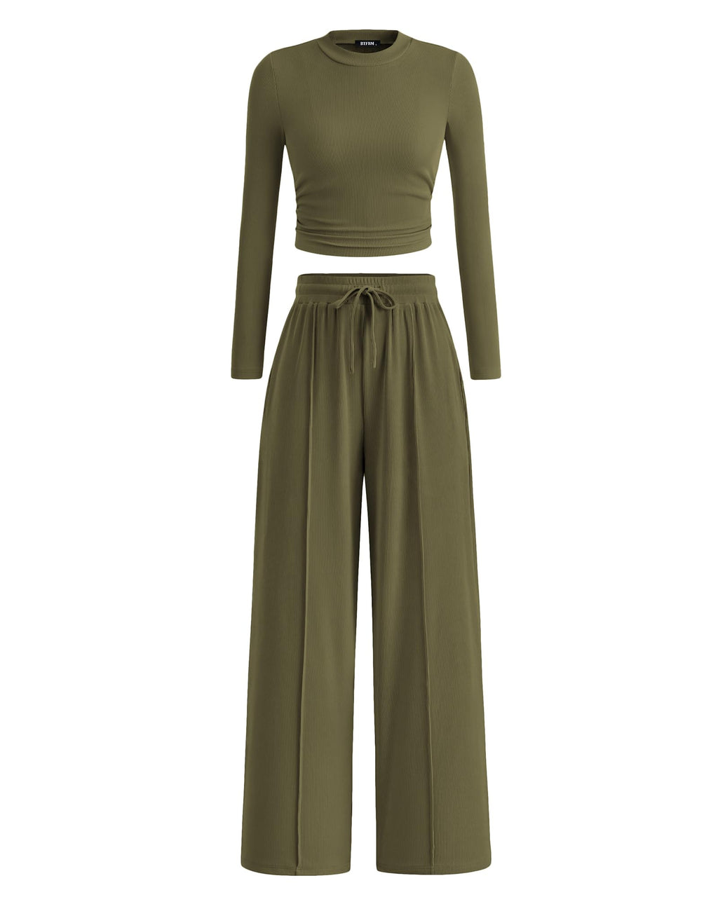 BTFBM Casual 2 Piece Sets For Women Fall Outfits Ribbed Spring Long Sleeve Crop Top Wide Leg Pants Matching Lounge Set