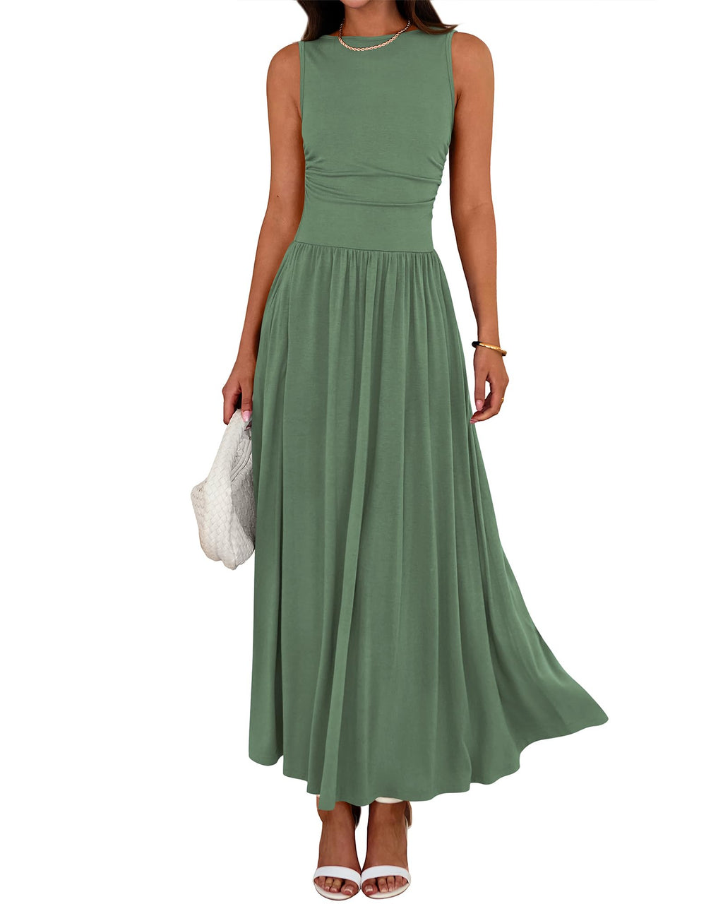 BTFBM Summer Maxi Dresses for Women Spring Sleeveless Casual Ruched High Waisted Long Sundress Flowy Beach Dress