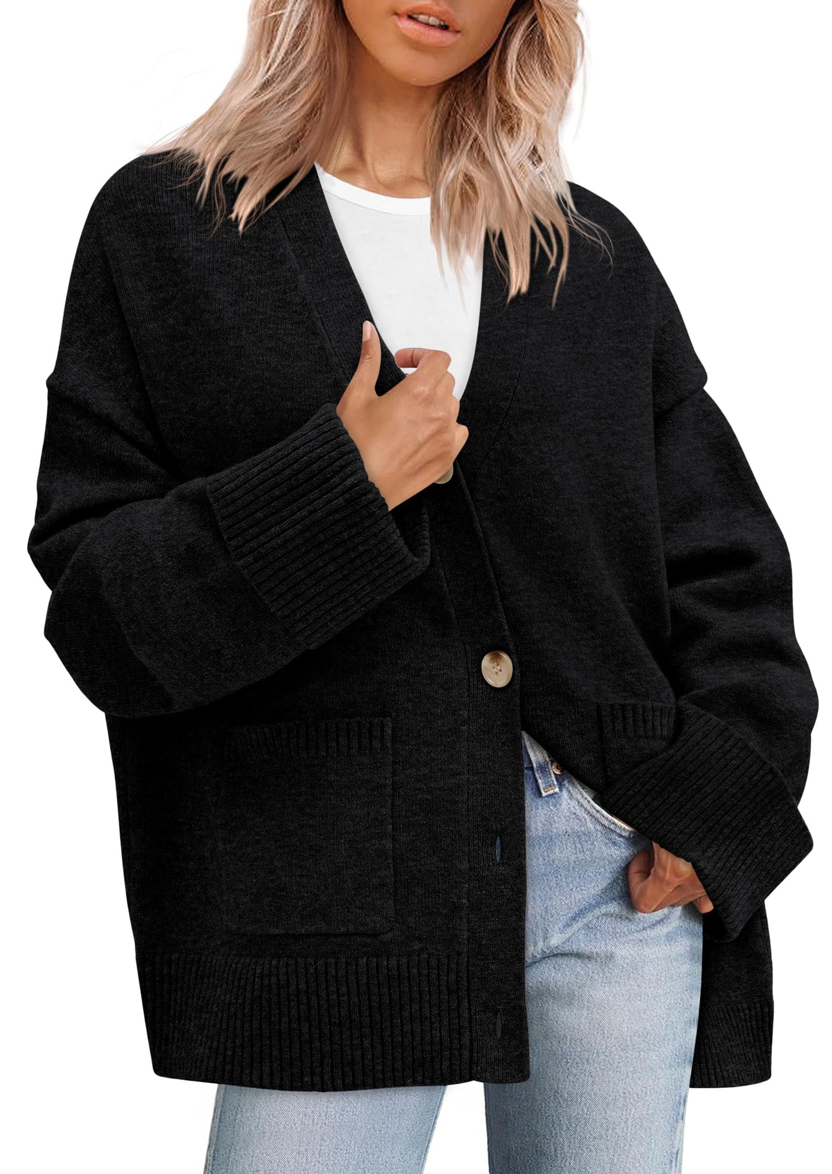 PRETTYGARDEN Women's Oversized Cardigan Sweaters Trendy Chunky Knit Long Sleeve V Neck Button Down Fall Winter Outfits