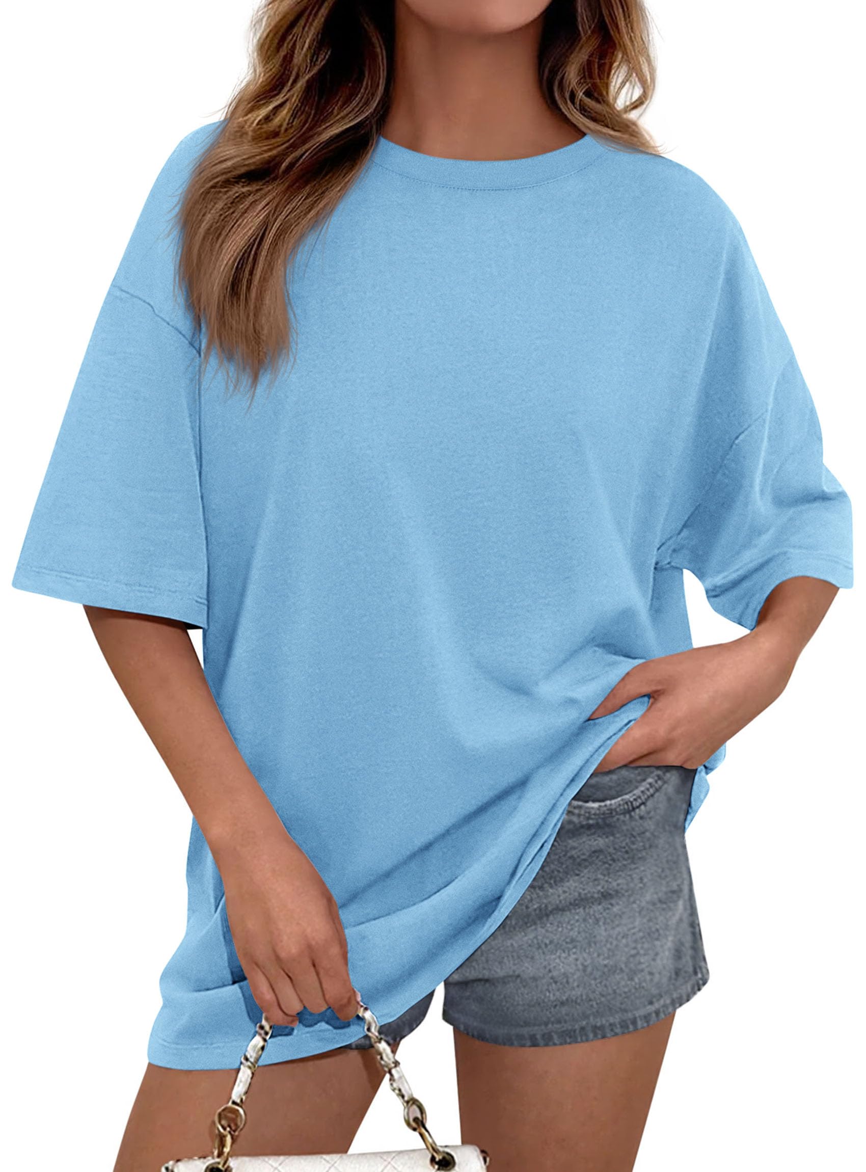 PRETTYGARDEN Women's Spring Going Out Tops Casual Short Sleeve Crewneck Loose Fit Basic Cute Tee Shirts Summer Outfits