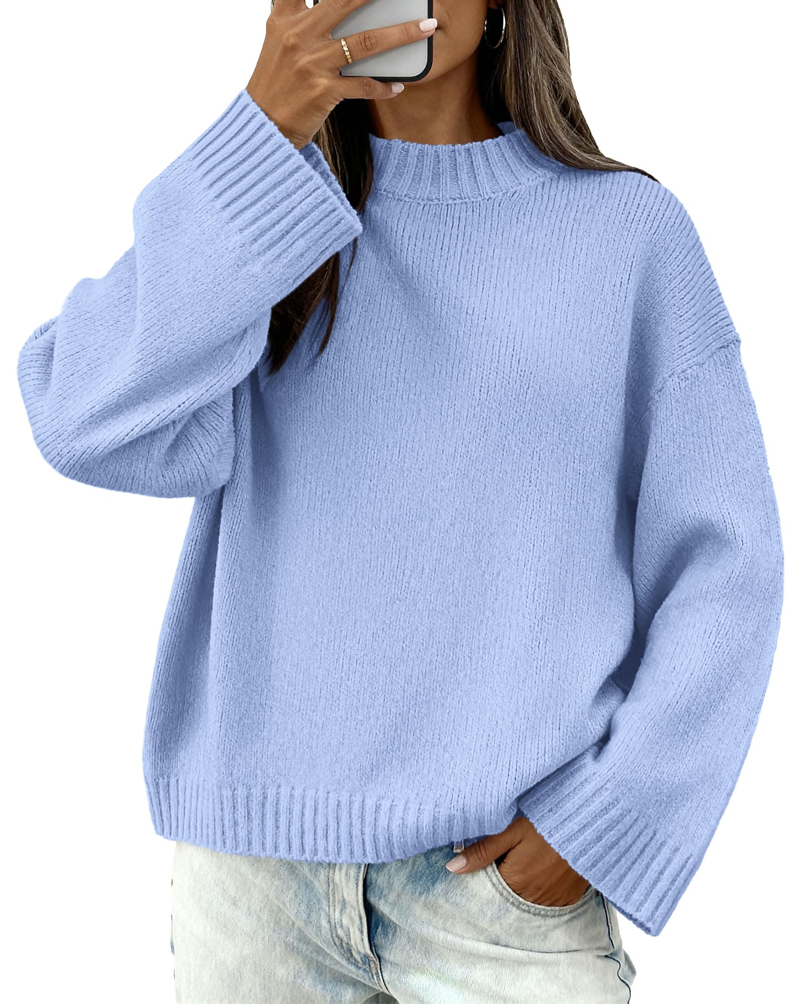 BTFBM Sweaters for Women Casual Crewneck Long Sleeve Loose Ribbed Knit Pullover Sweater Winter Clothes Fall Outfits