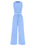 BTFBM Summer Outfits For Women Cropped Sleeveless Tank Tops Wide Leg Pants 2 Piece Sets Beach Lounge Set Clothing