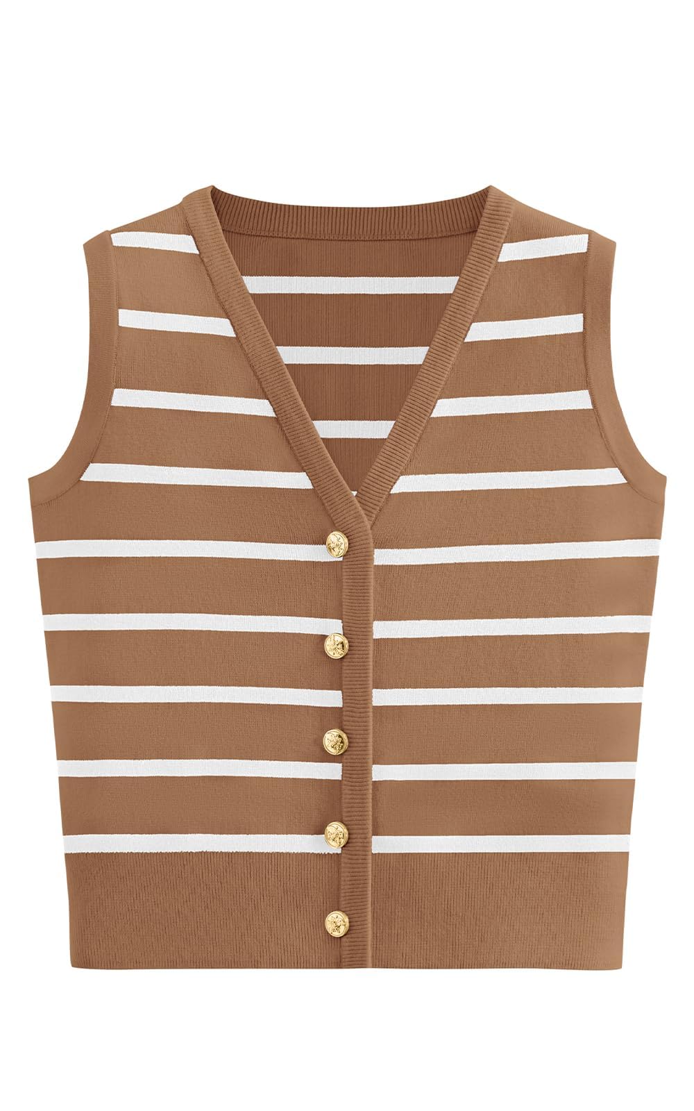 FreshPretty Women's Trendy Striped Sweater Vest V Neck Sleeveless Button Up Tank Tops Y2k Shirts Casual Business Summer Outfits