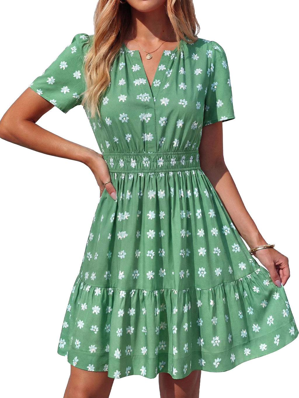 BTFBM Summer Dresses for Women Lightweight Casual Short Sleeve Floral Mini Dress A Line Beach Vacation Sundress