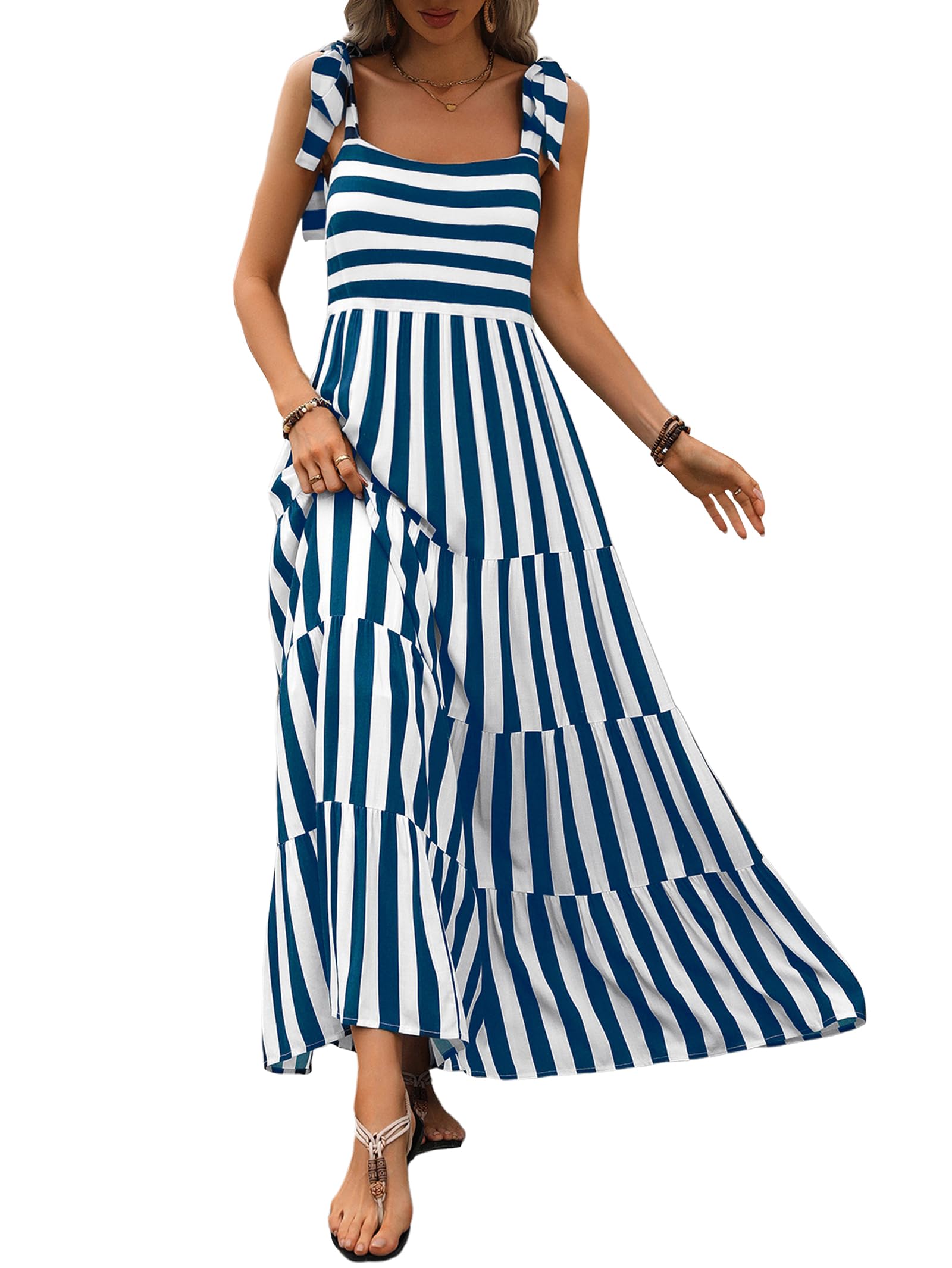 PRETTYGARDEN Women Dresses Summer Floral Sleeveless Maxi Dress Casual Spaghetti Strap Tiered Flowy Beach Long Dress