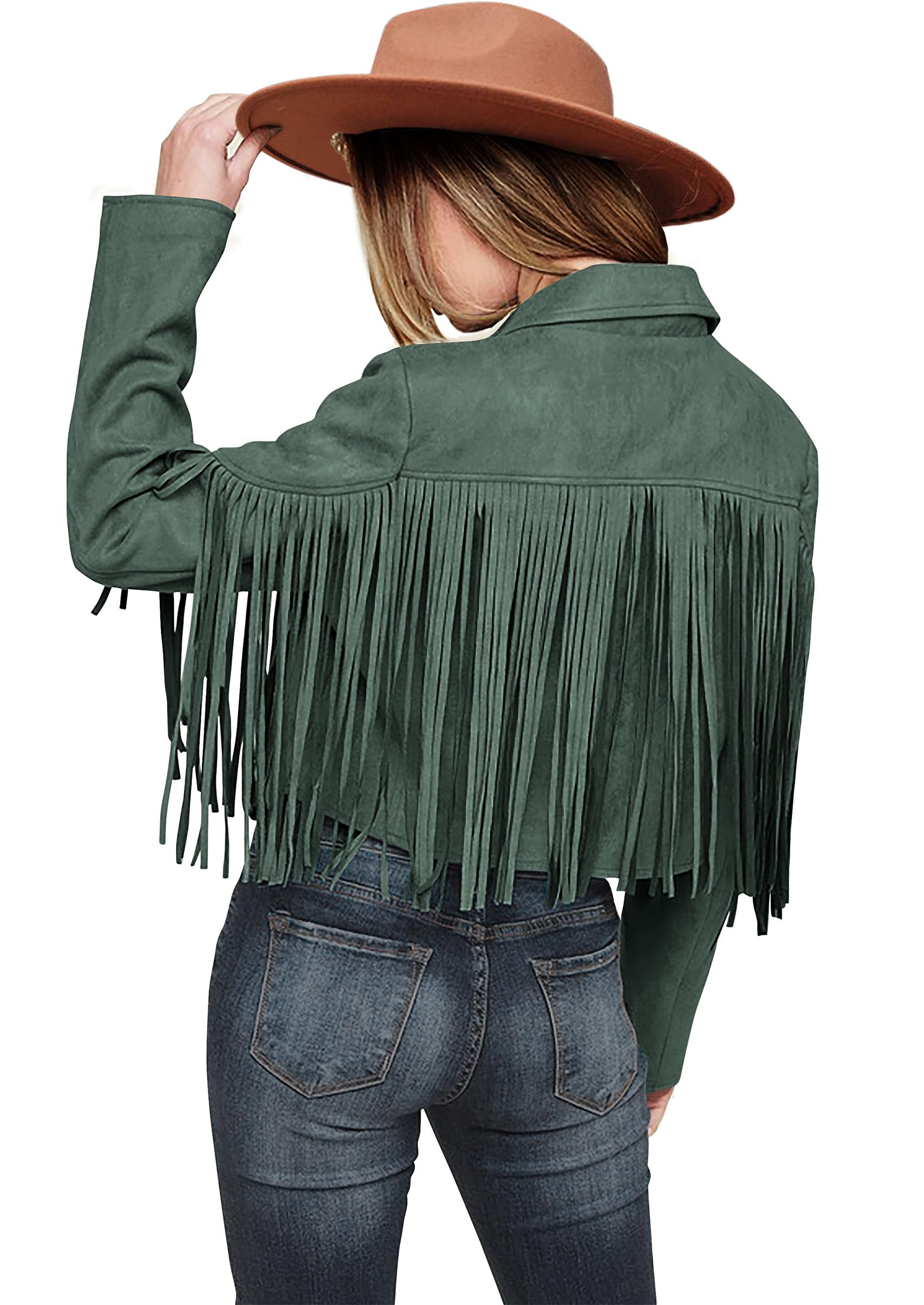 PRETTYGARDEN Women's Fringe Faux Suede Leather Jackets Fall Fashion Tassel Motorcycle Cropped Coats