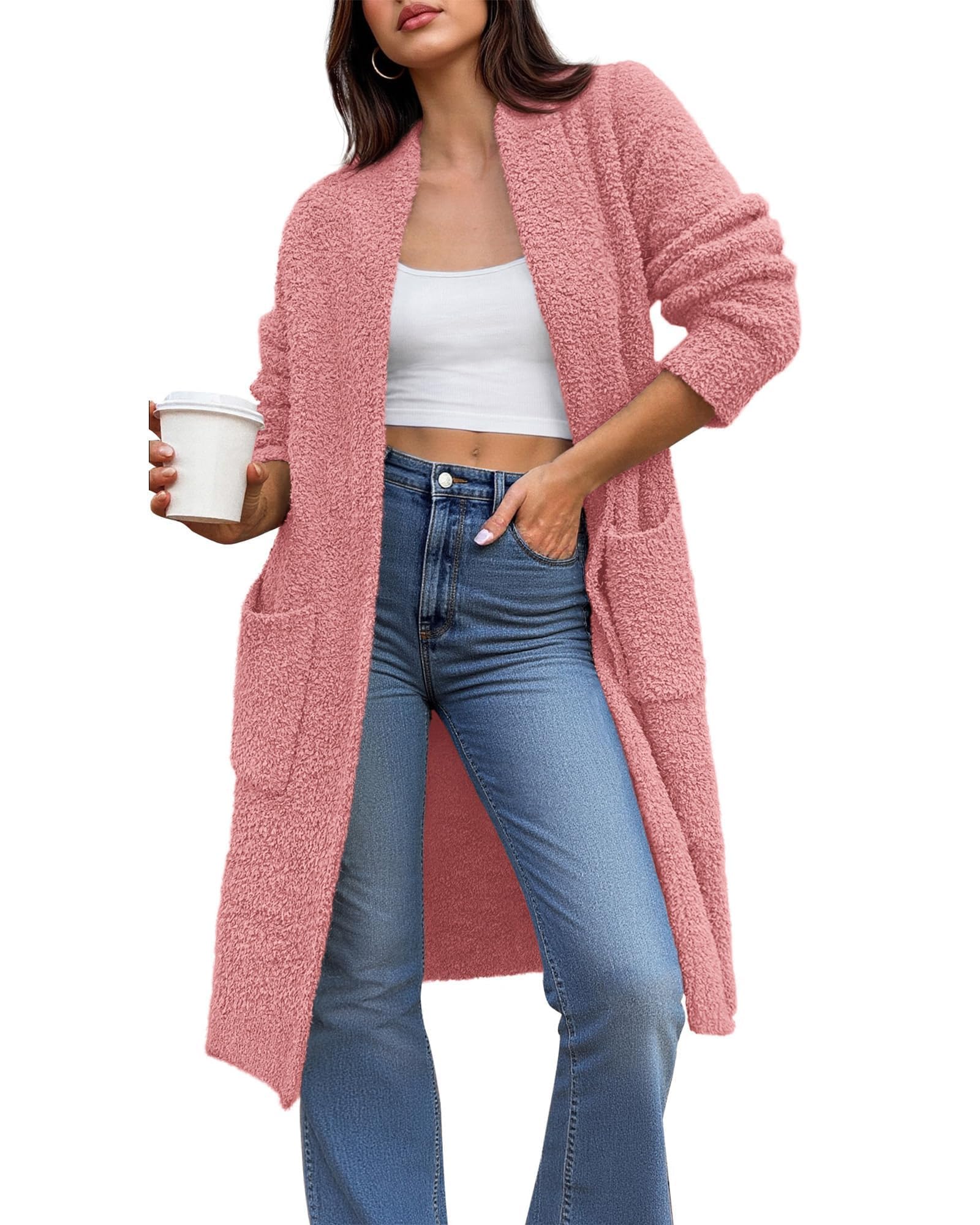 FreshPretty Long Cardigans for Women Trendy Fall Open Front Long Sleeve Oversized Sweaters Casual Knit Winter Coats